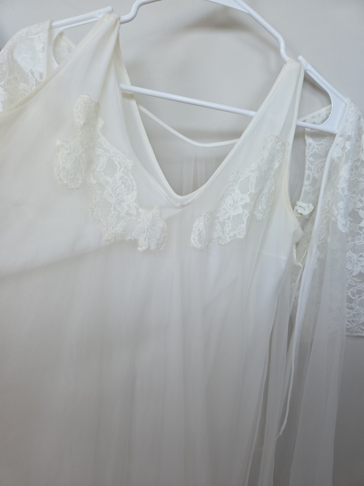2pc Vintage LISETTE Nightgown PEIGNOIR Robe Set BABYDOLL Sheer CHIFFON Gown M