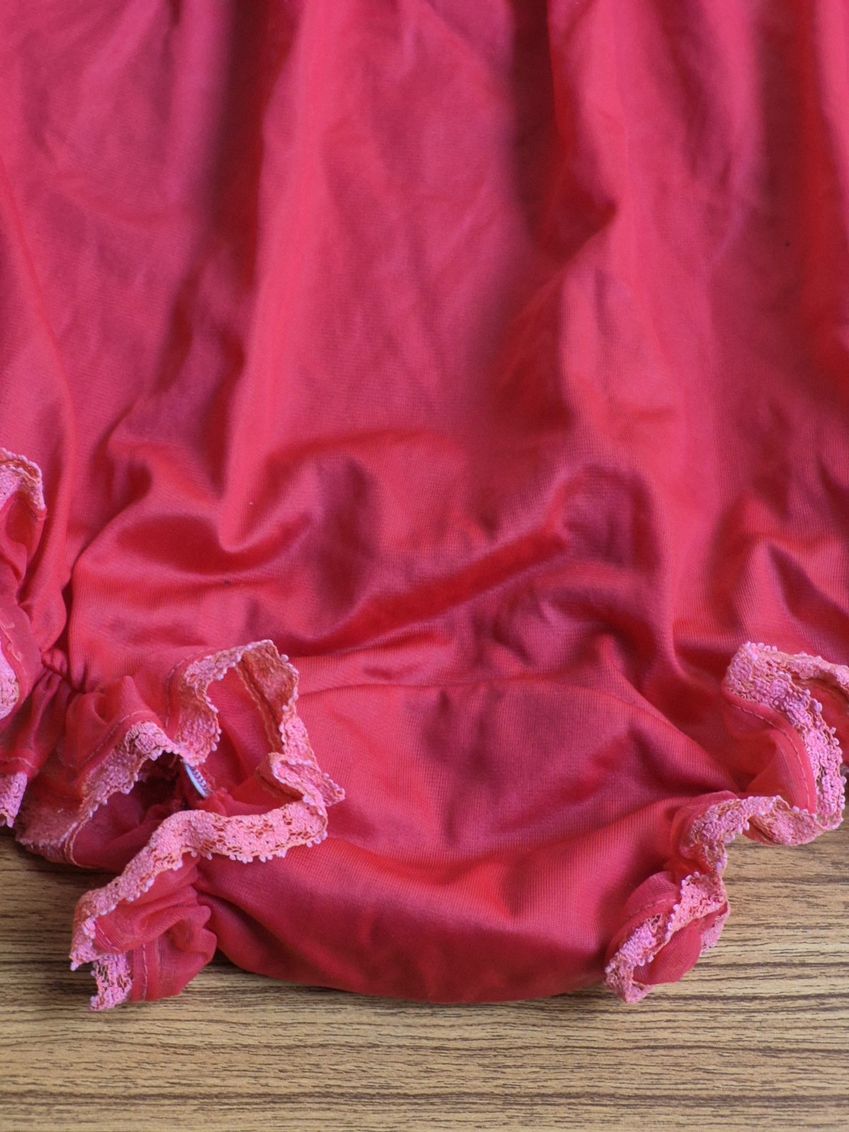Vintage 70s Jer Marai Red Nylon High Waist Gusset Ruffle Lace Pin Up Panties