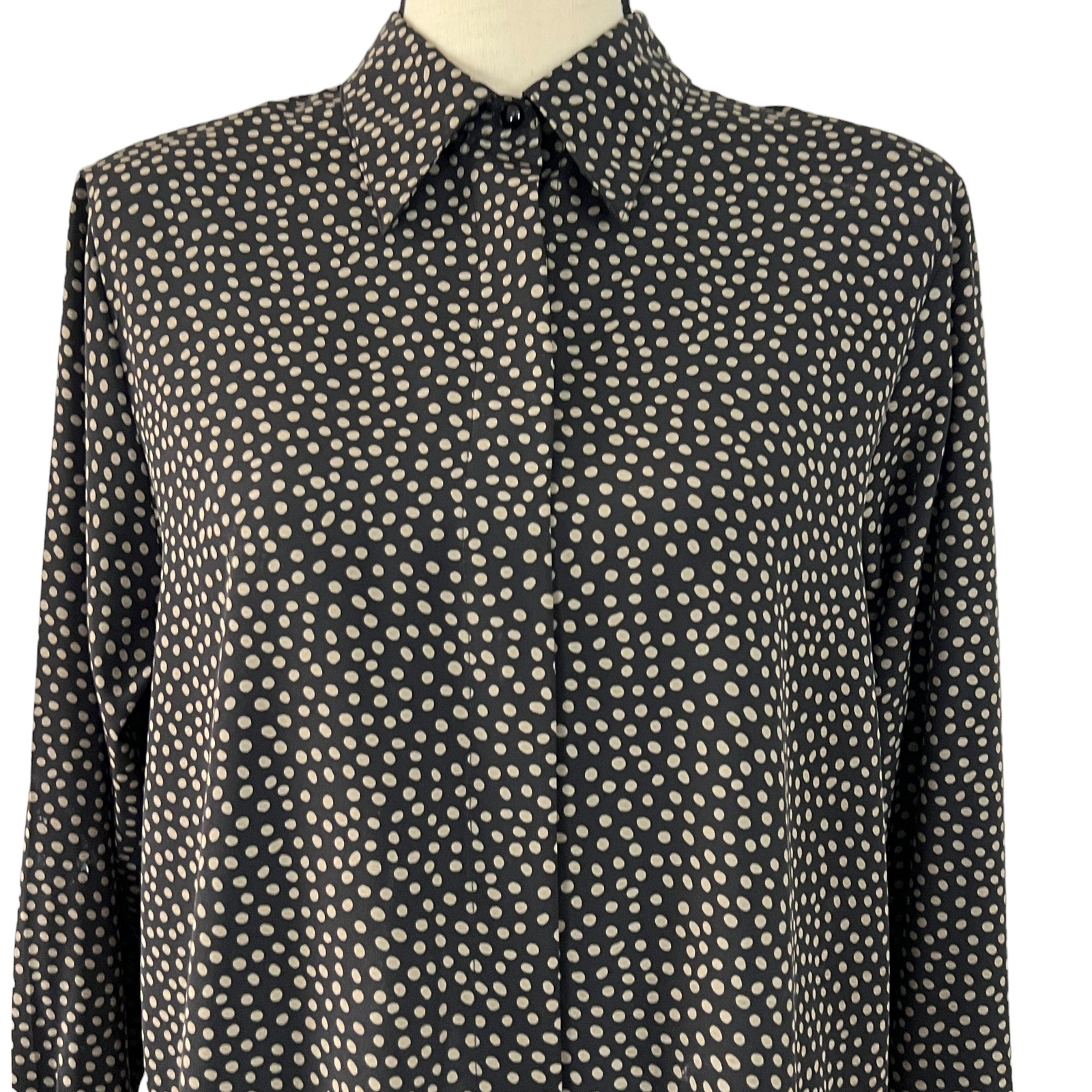 Vintage Brown Polka Dot Button Up Long Sleeve Shirt Size 12