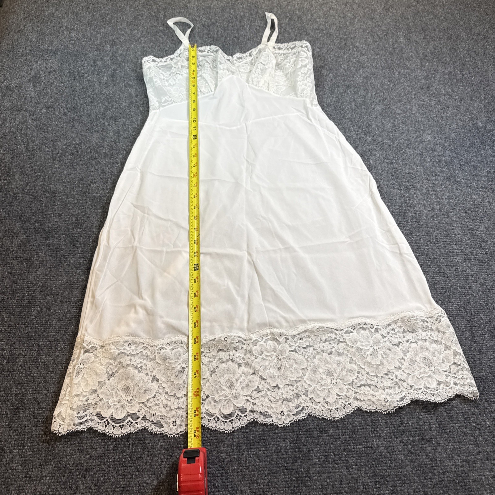 Vintage Lace Trim Pembrooke 36R 1960/70’s Mid Century Slip Coquette White Nylon