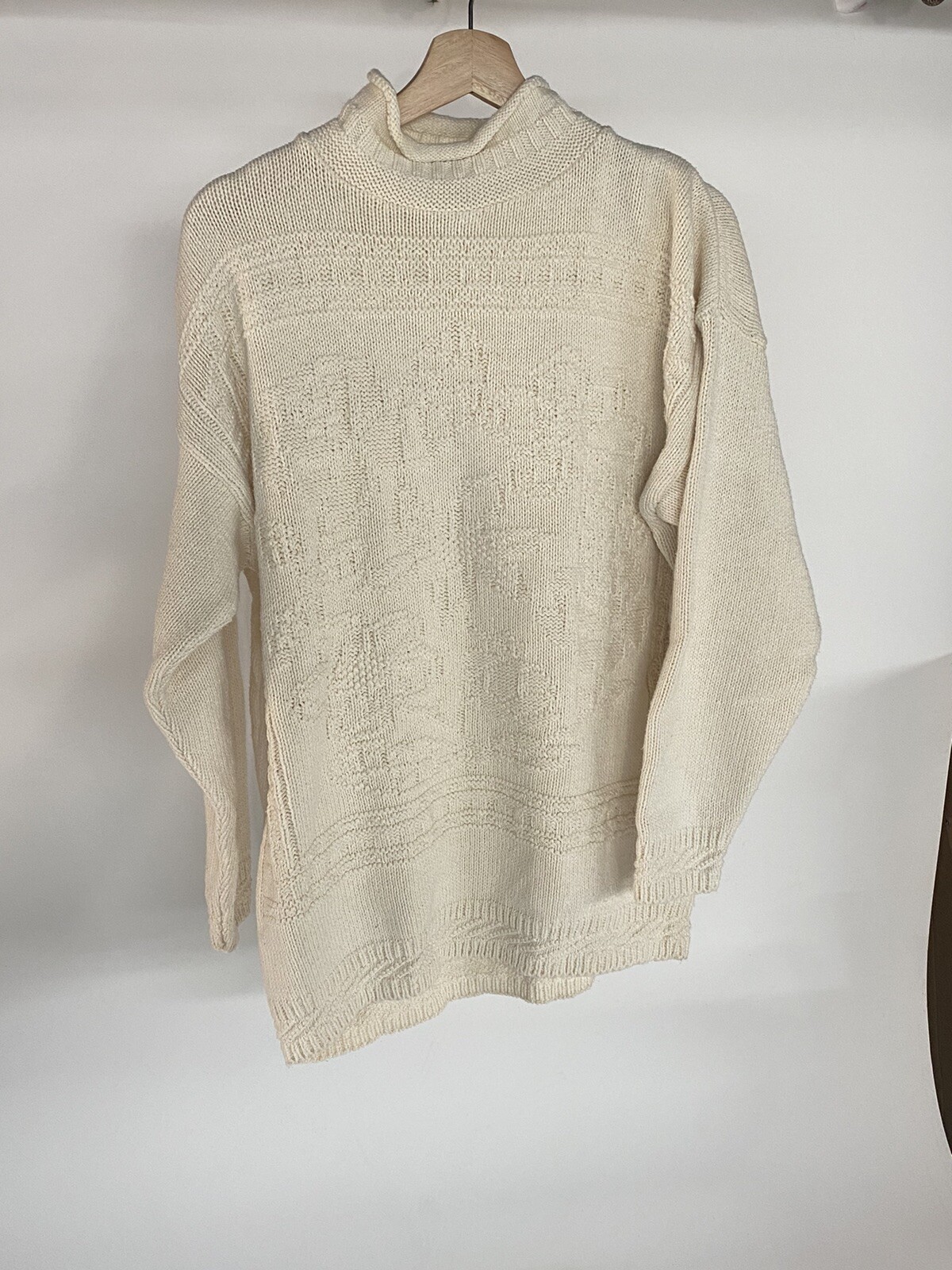 vtg Knit Street sweater-Winter Snow rolled Chunky mock neck Cream Off-White USA!