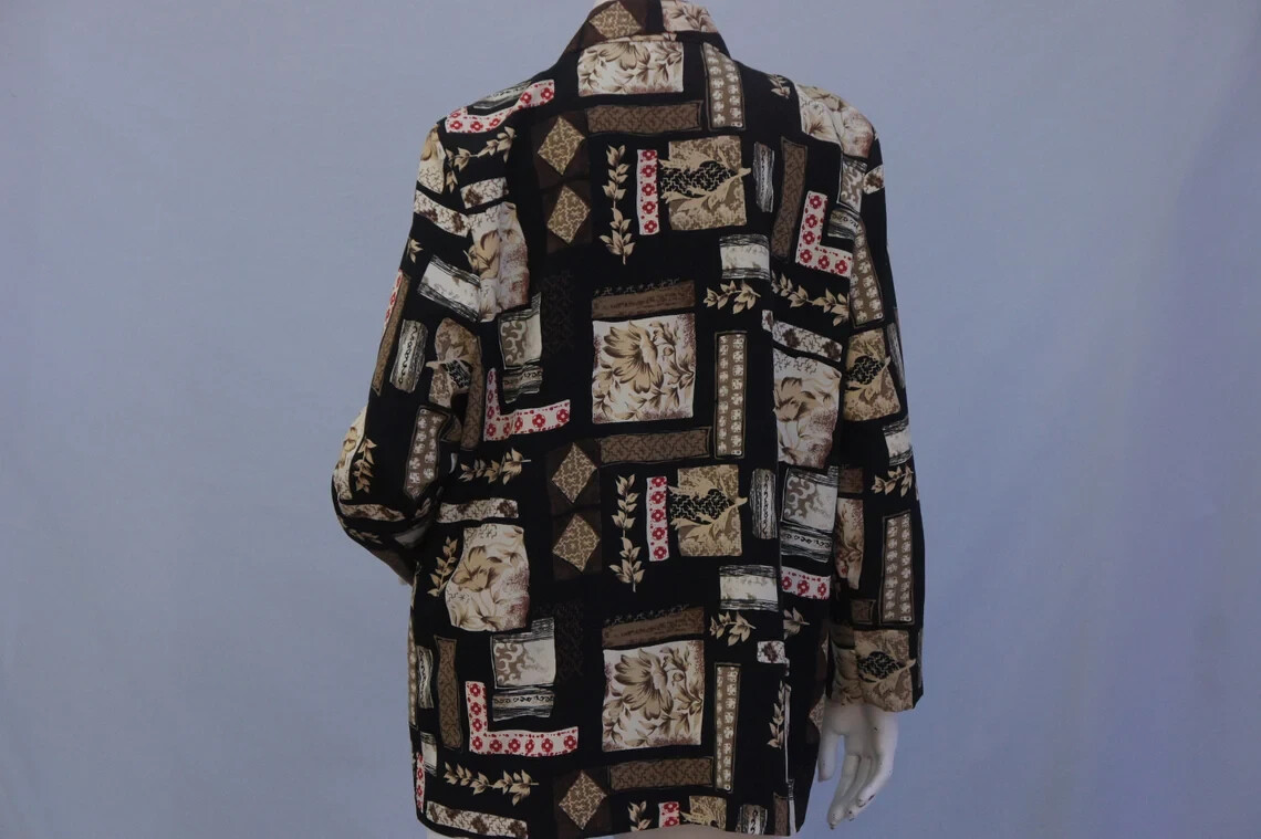 Vintage 90s Asian Patchwork Print Oversize Slouchy Blazer