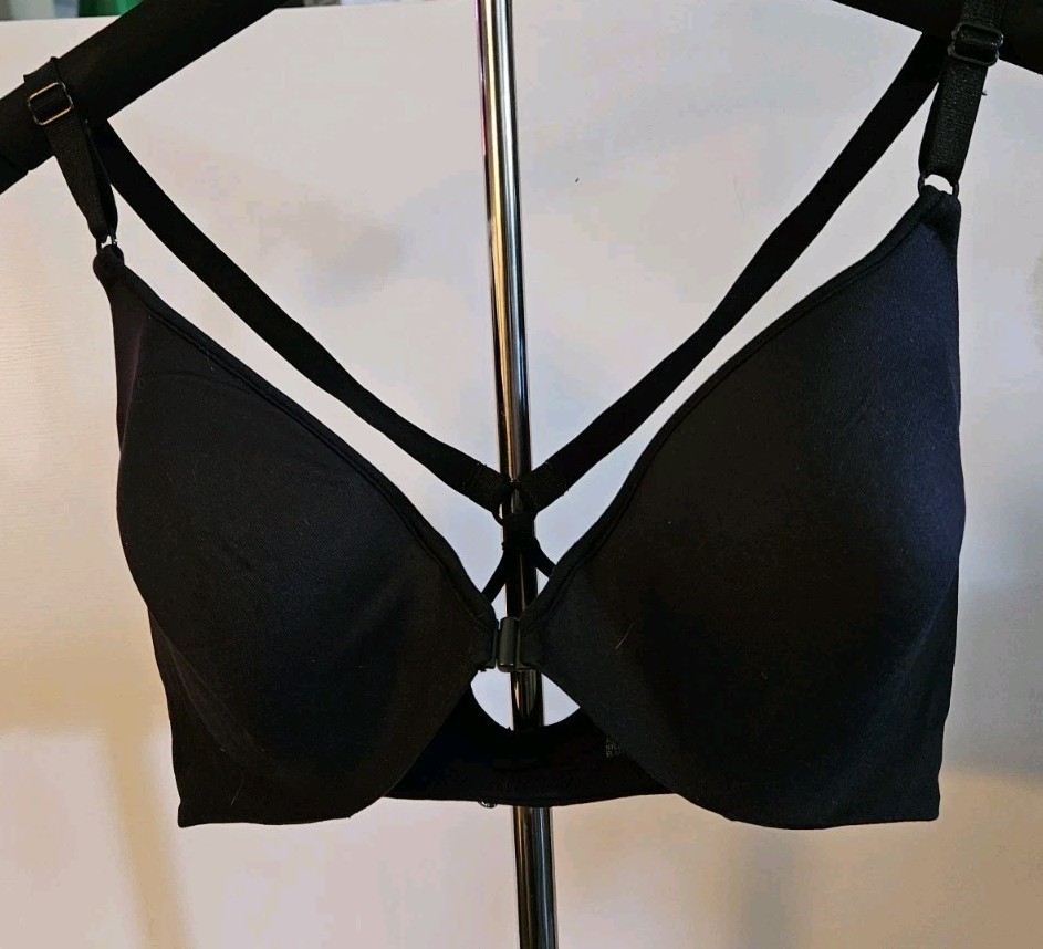 VTG Y2K Barely There Concealers Bra 4118 Black 34D Racerback Front Slide Clasp