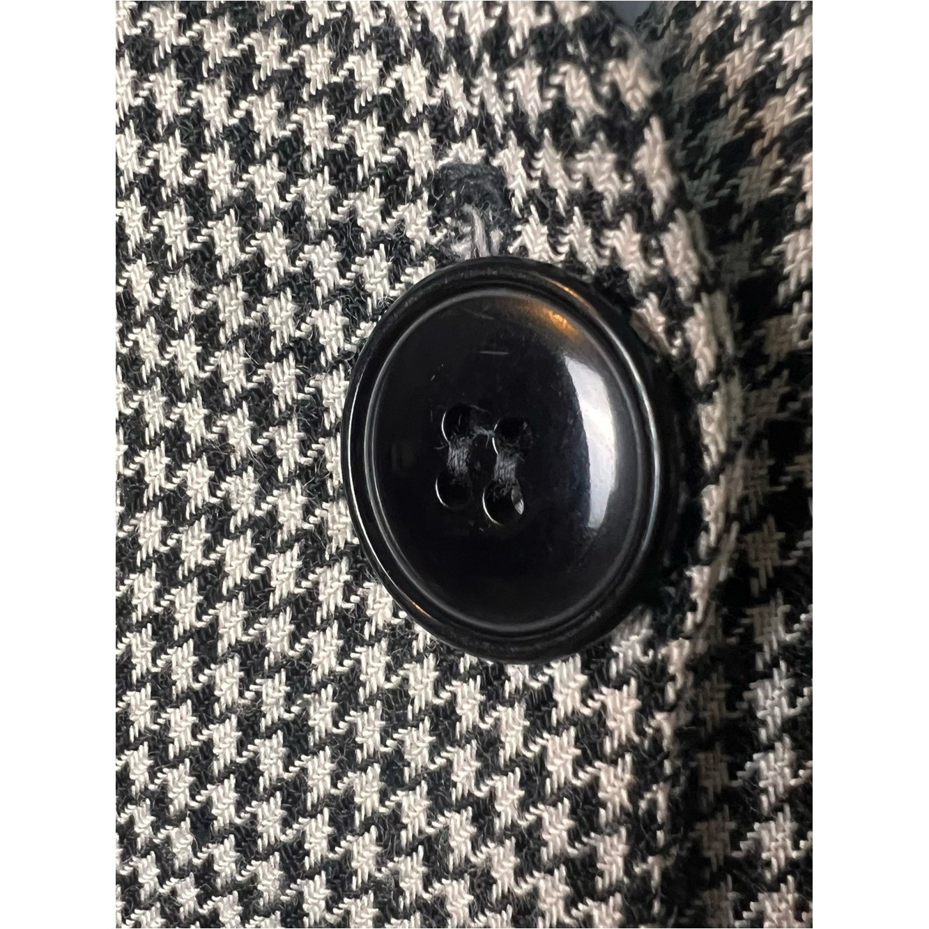 Vintage 70s Womens Houndstooth Shirtwaist Dress Dolman Sleeve Black White Sz S/M