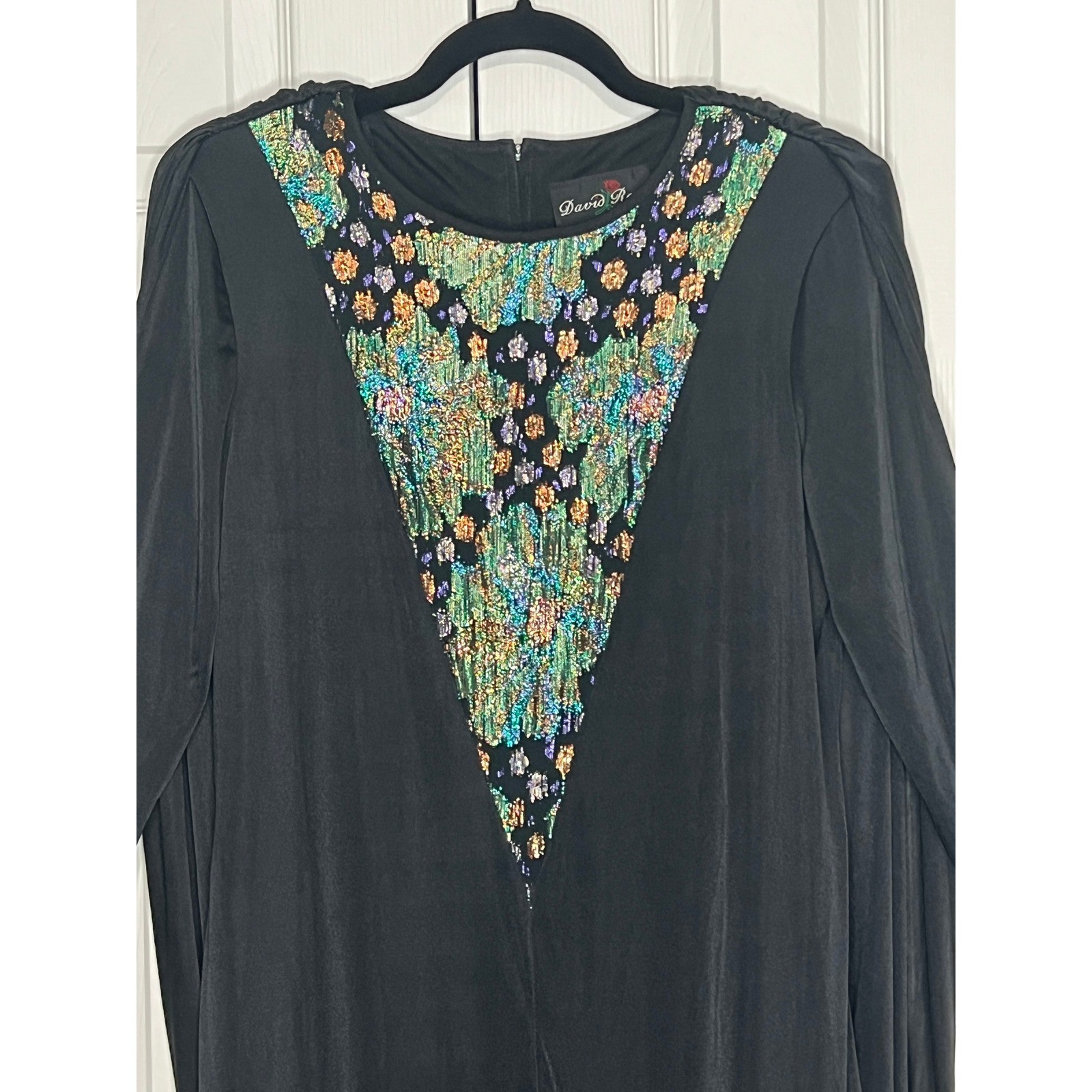 Vintage 80s Draped Back Dress Glam Goth Whimsigoth Black Lurex XL Oversized