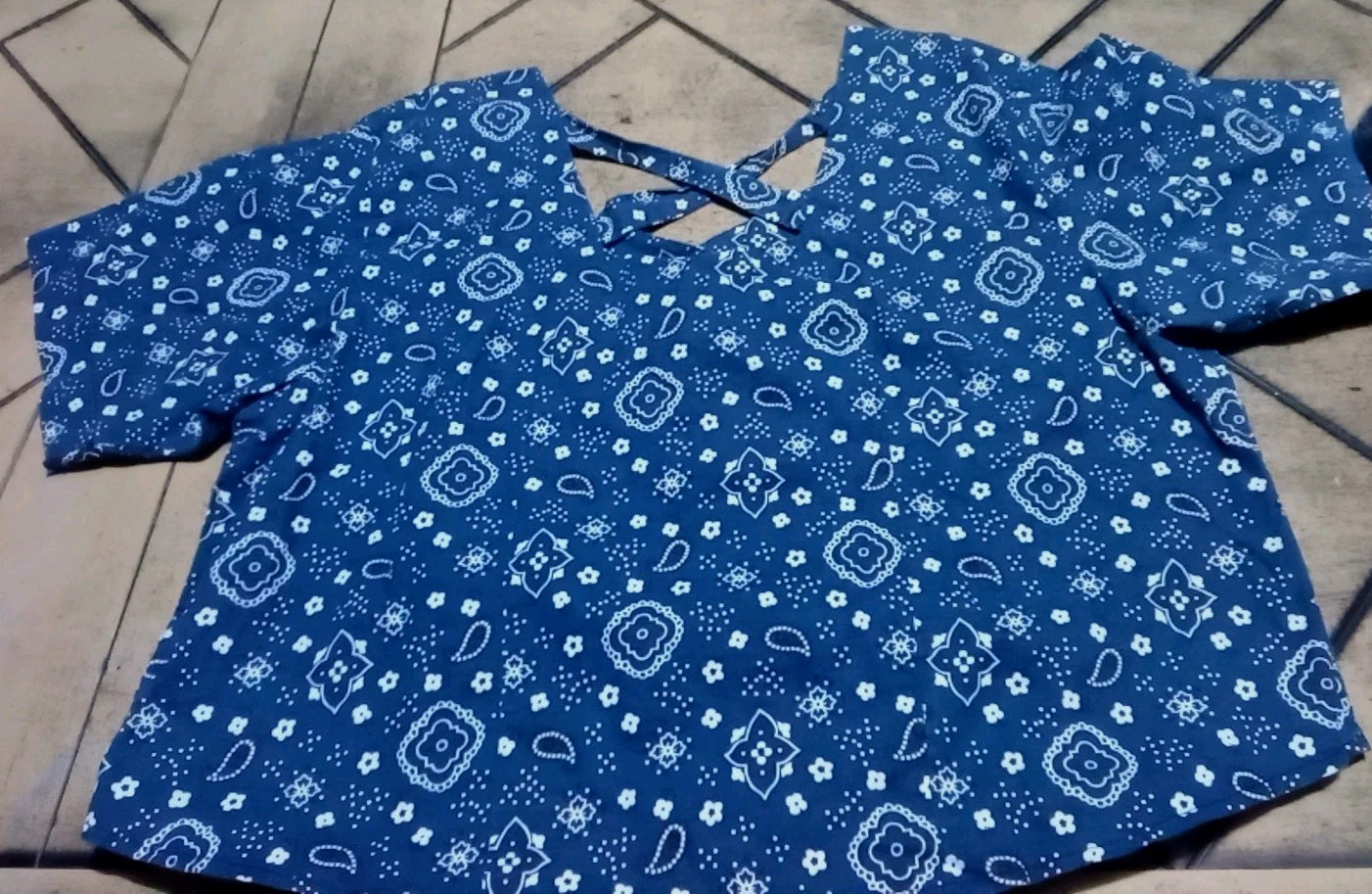 Vintage Banjo Dallas Texas Blue Bandana Button Western Top Cowgirl Women’s Sz 1X