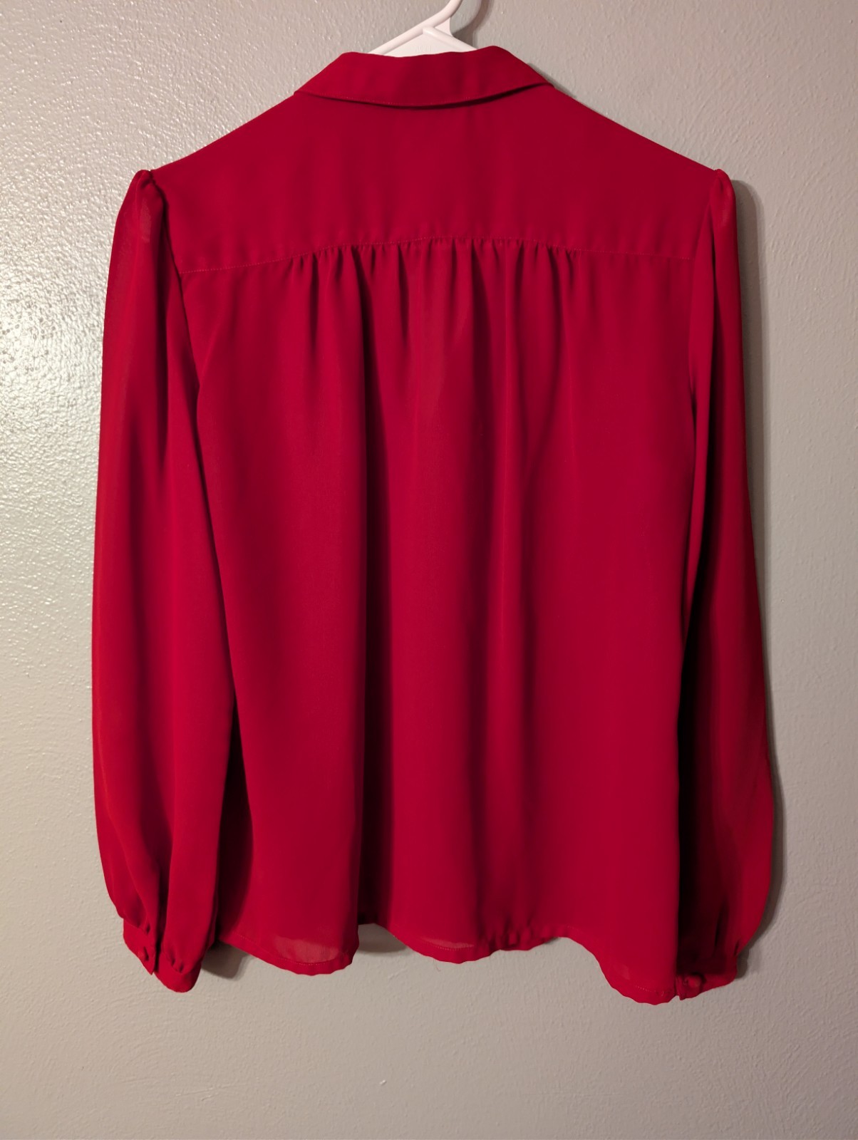 Vintage 80s Charisma Red Balloon Sleeve Blouse Shirt Poly Chiffon Size 12