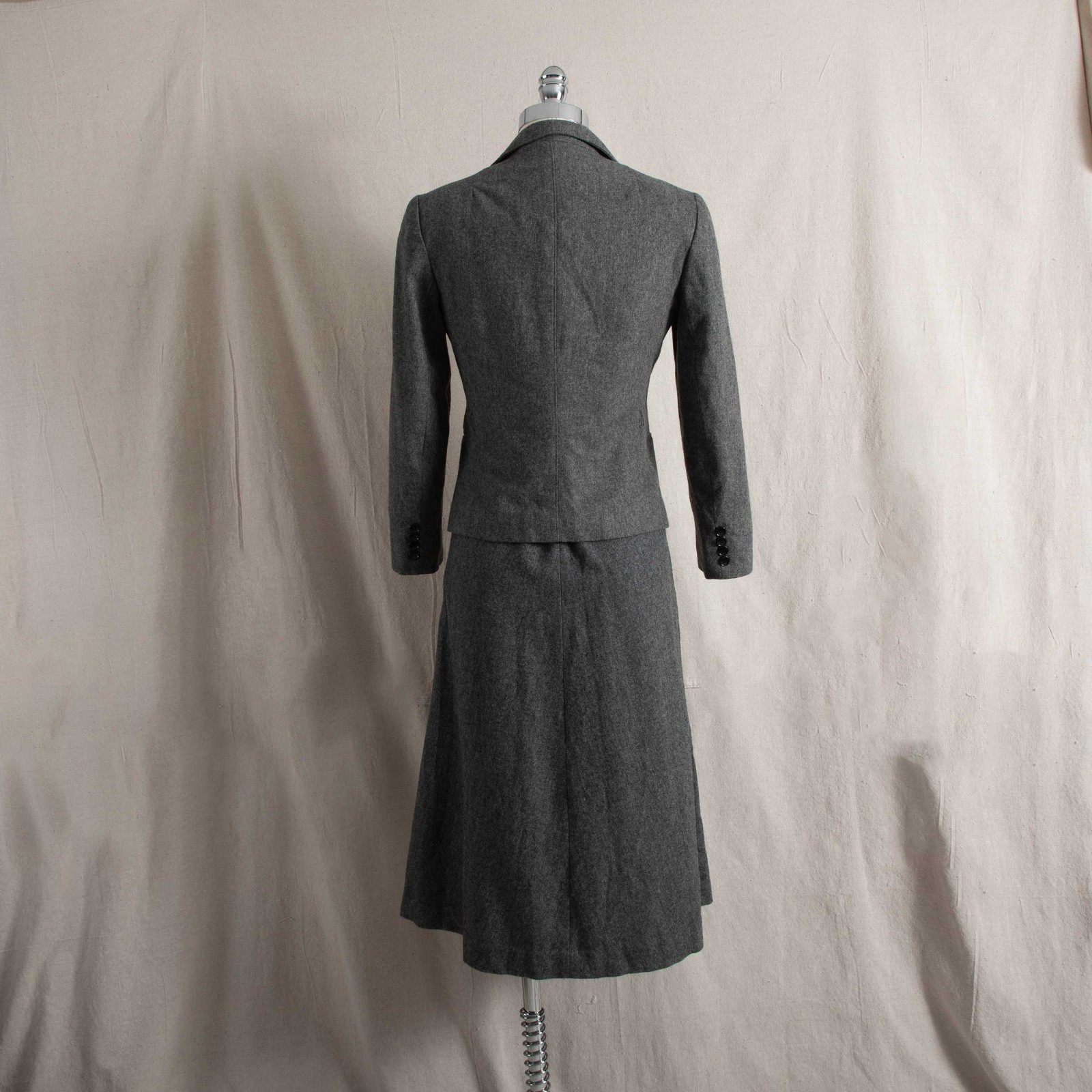 Vintage 70s Diva Evan-Picone Gray Wool Suit Dress Set Blazer Jumper Dress Small