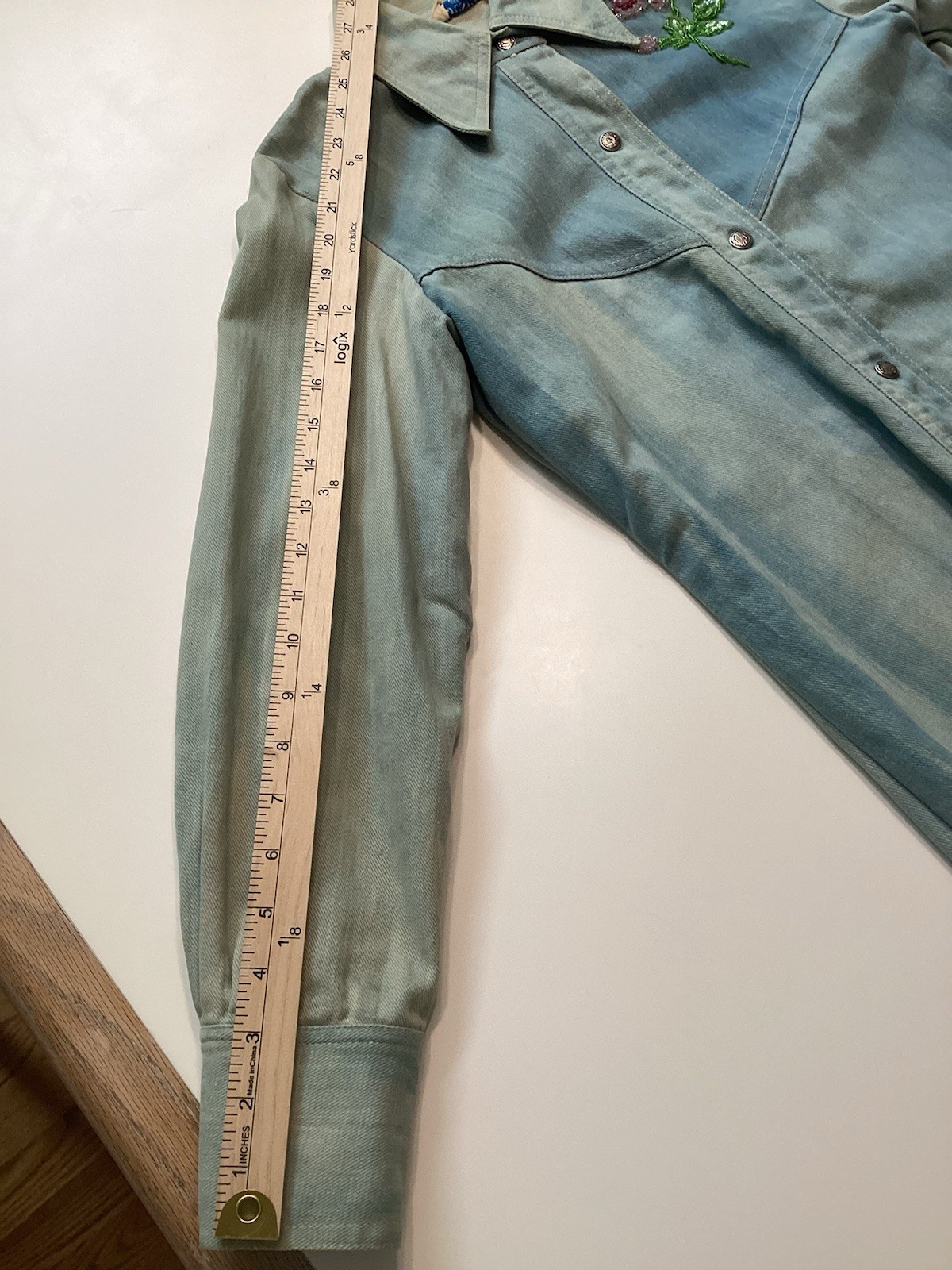 Vtg Hand Embroidered Snap Front Jean Jacket, 1972