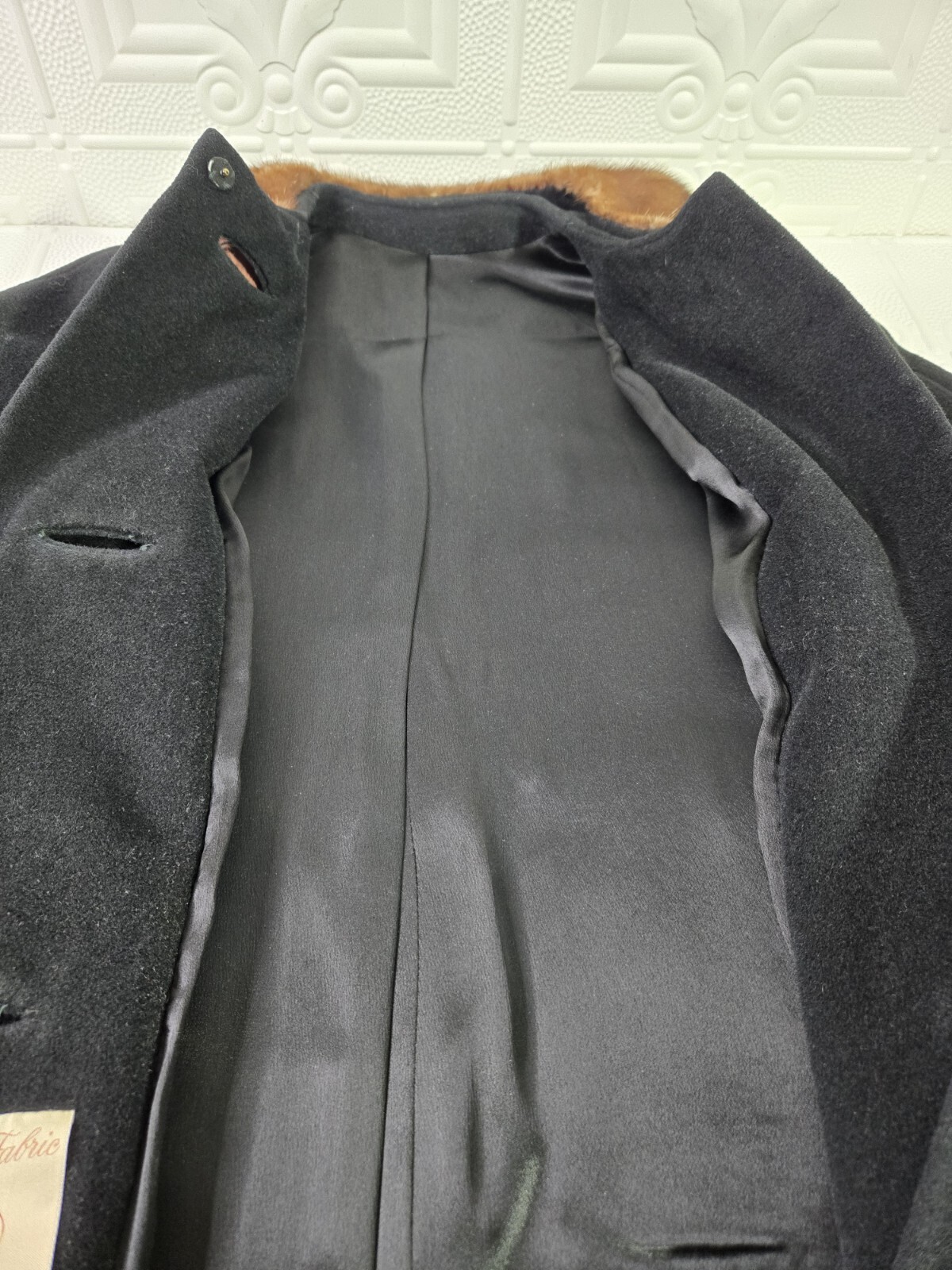 Vintage 40’s-60’s EINIGER Black Wool, Button-Down Fur Trim Collar Swing Coat