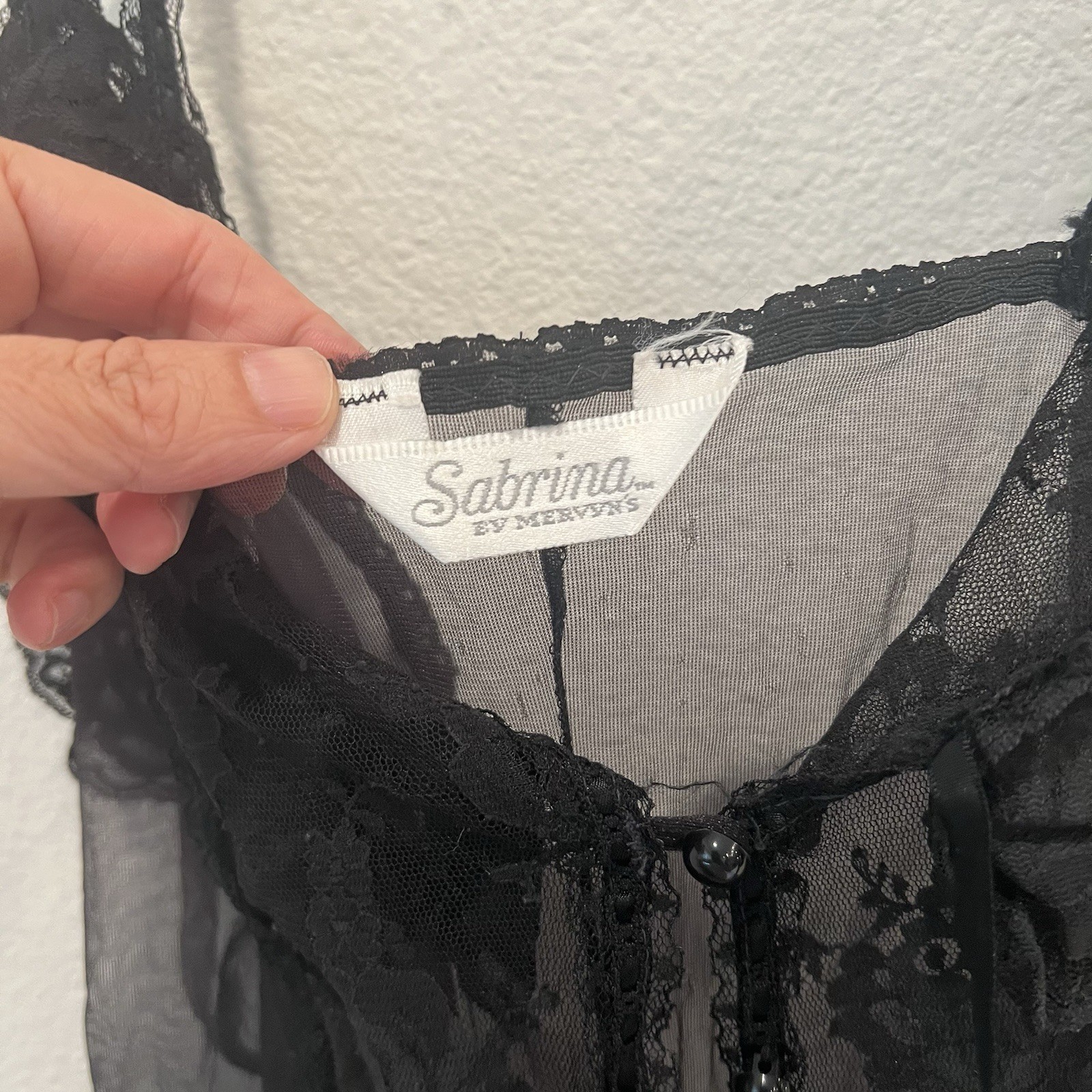 Vintage Sabrina Mervyn’s Sheer Lace Babydoll Teddy Lingerie Black Large USA FF