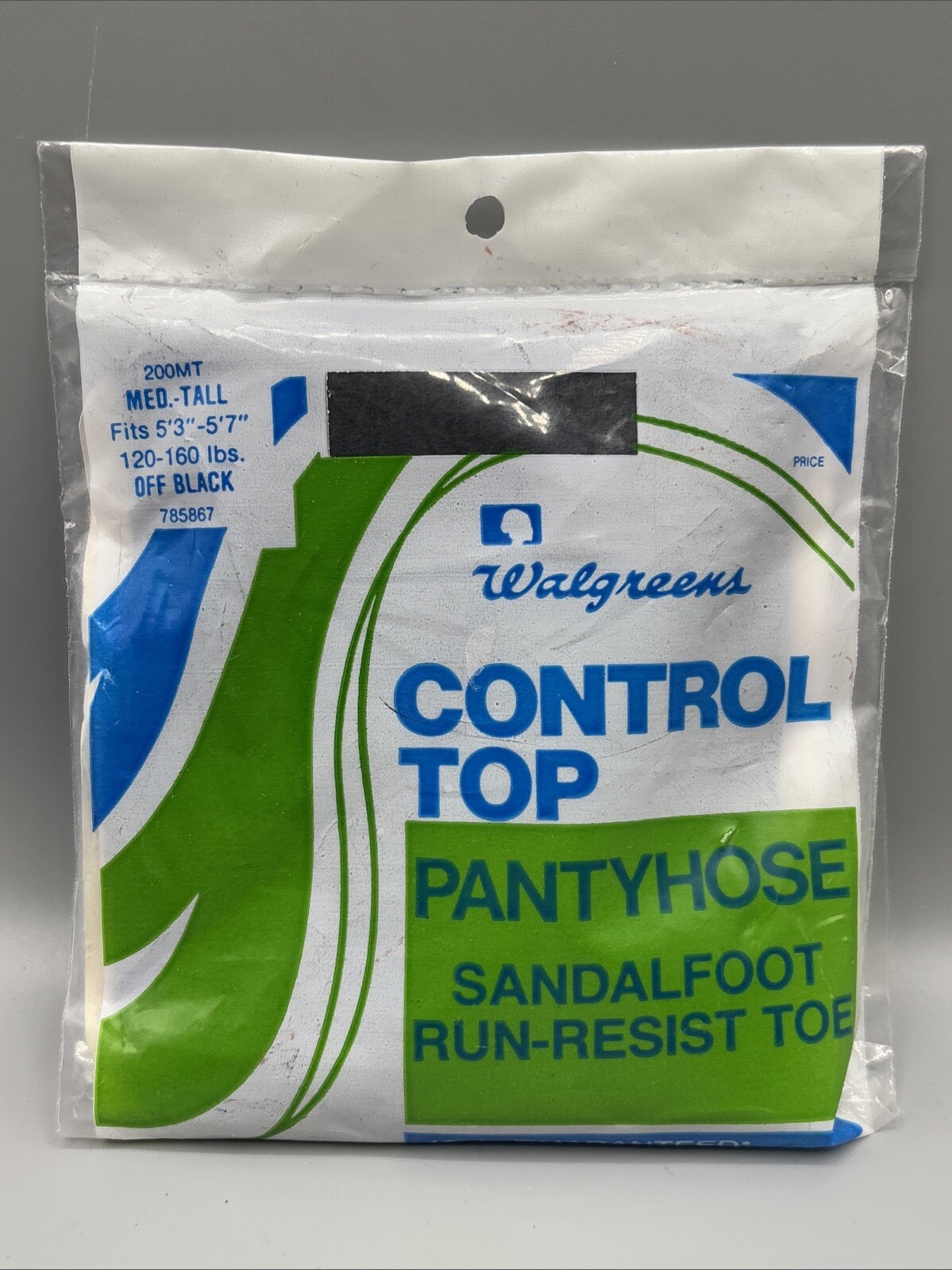 Walgreens Vintage Pantyhose Sandalfoot Run-Resist Toe MED-TALL Off Black