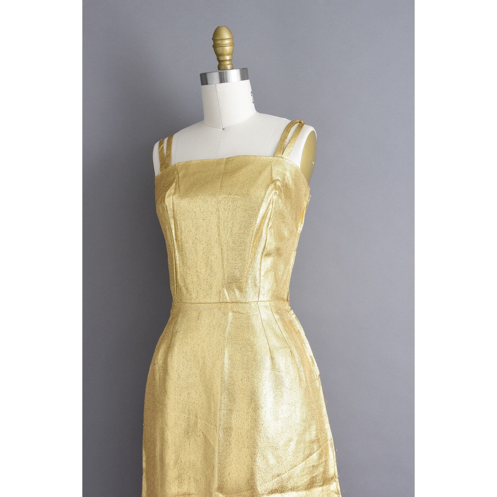 vintage 1950s 50s Gold Bombshell Wiggle Dress | XS Small