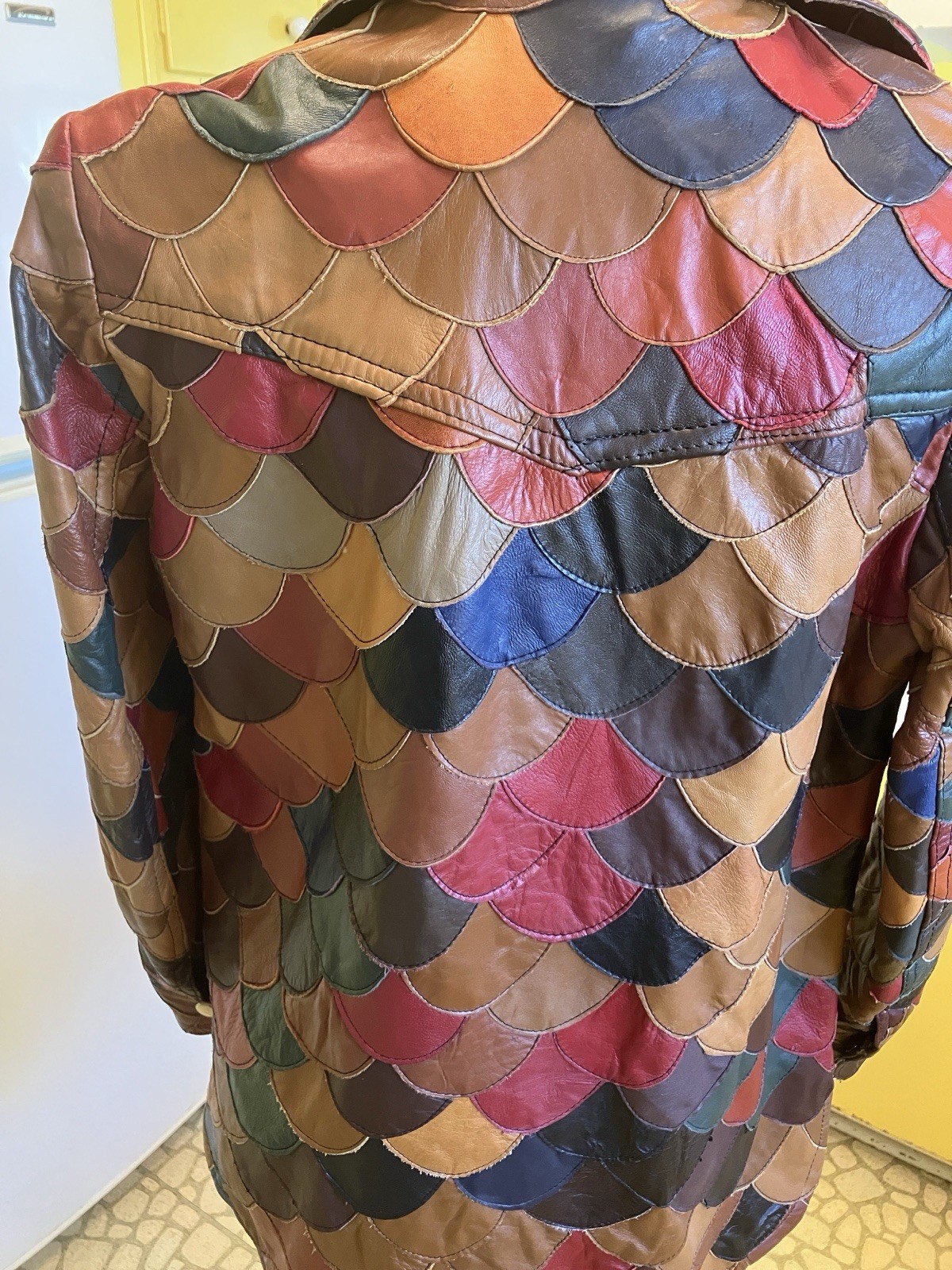 Vintage 70’s Multicolor Patchwork Leather Jacket Brown Red Green Blue Tan