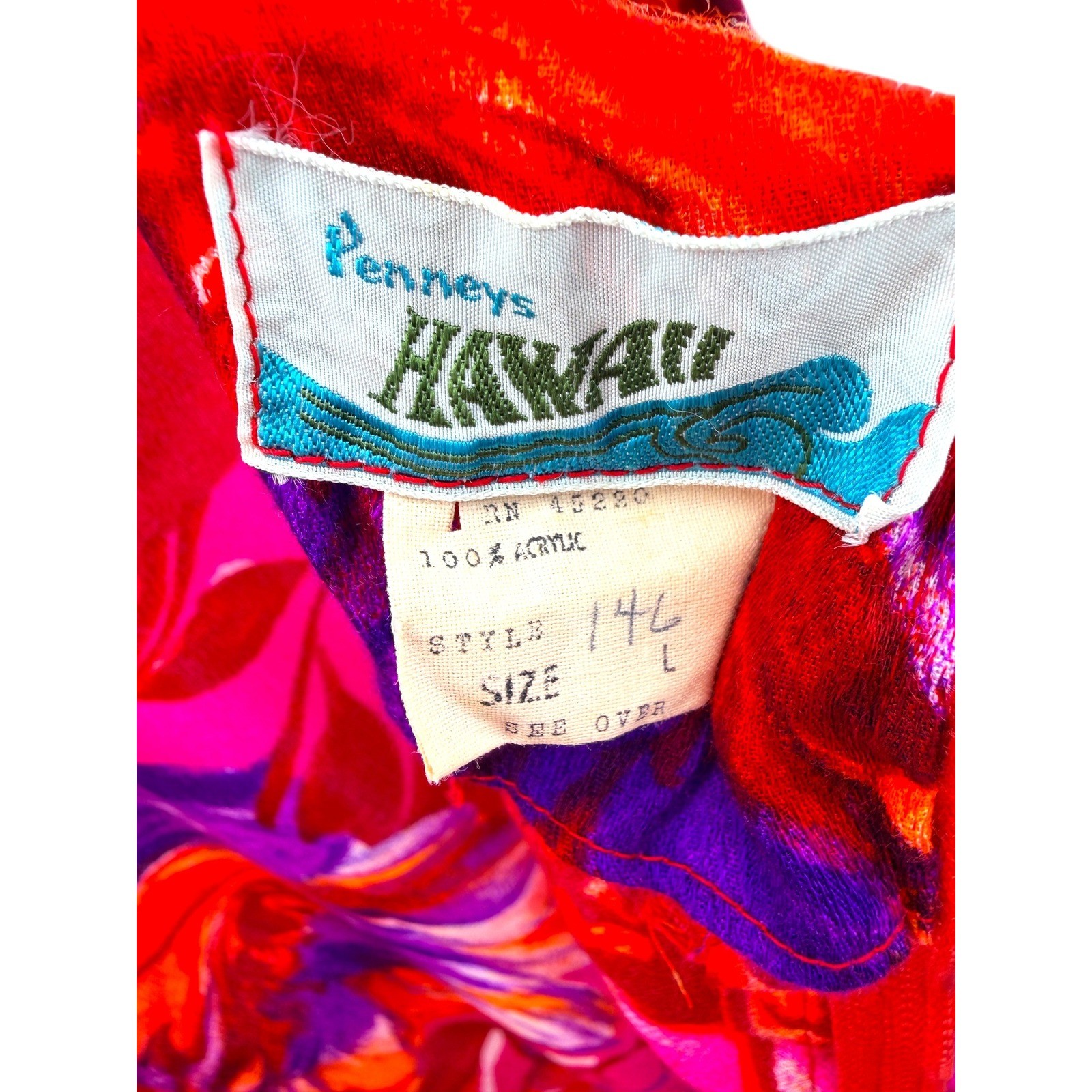 Vintage 60s Penneys Hawaii Floral Maxi Dress Bright Colorful Tropical Aloha Tiki