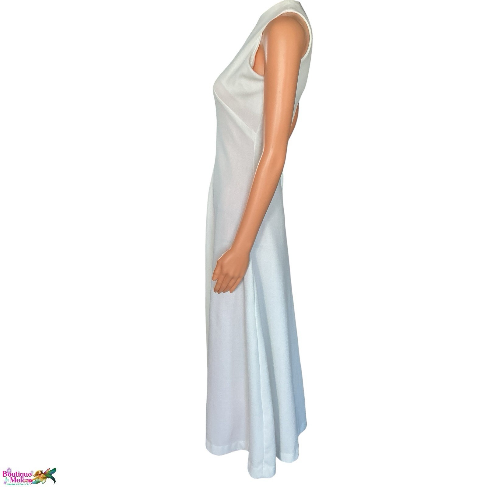 Minimalist White Crepe Knit Midi Dress Sleeveless High Neck A Line Stretch