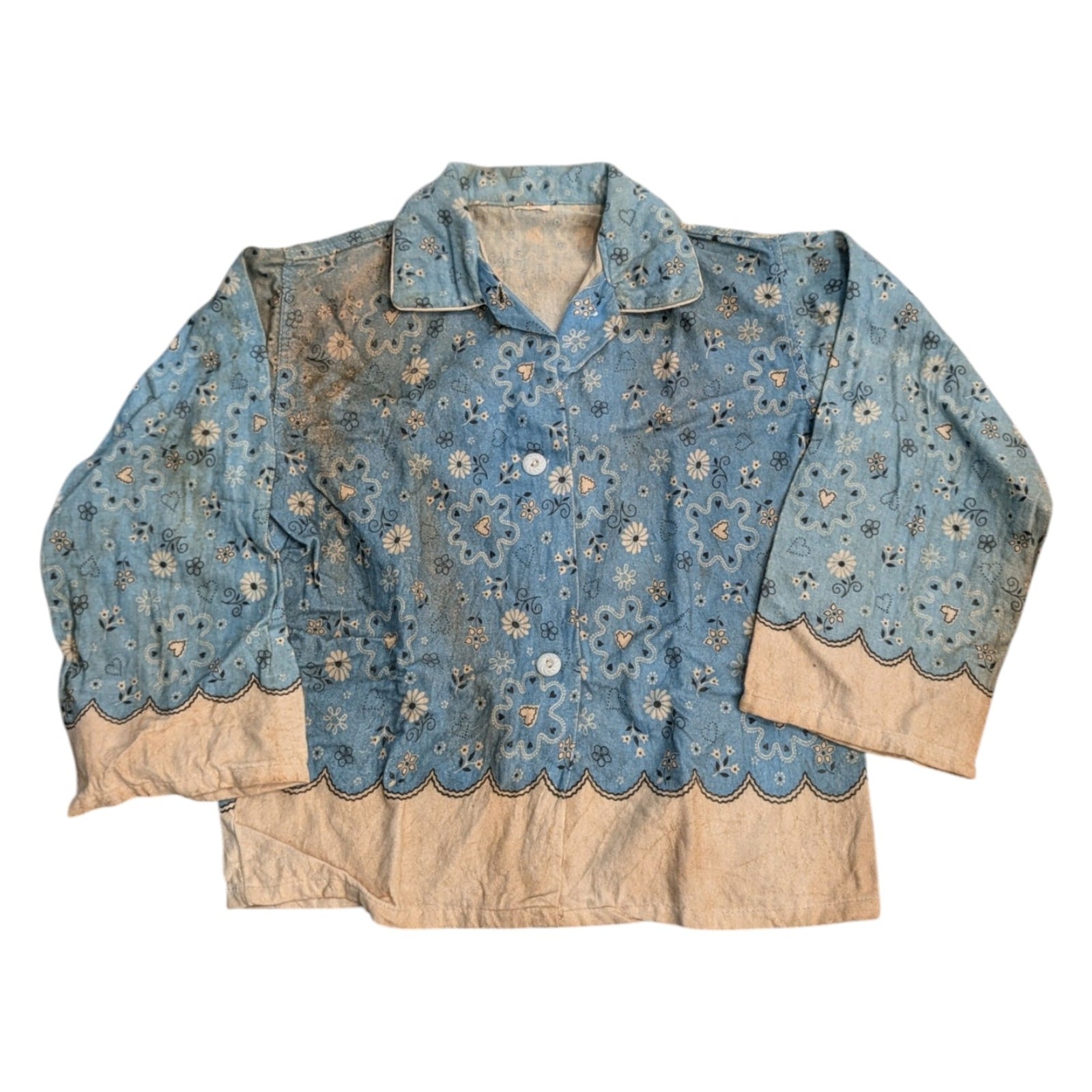 70s Women’s Distressed Bandana and Floral Design Button Down Top