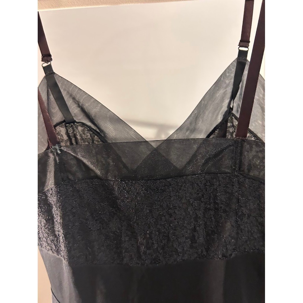 Vintage Munsingwear Black Nylon Tricot Lace Maxi Slip Dress Size 32 Tall USA