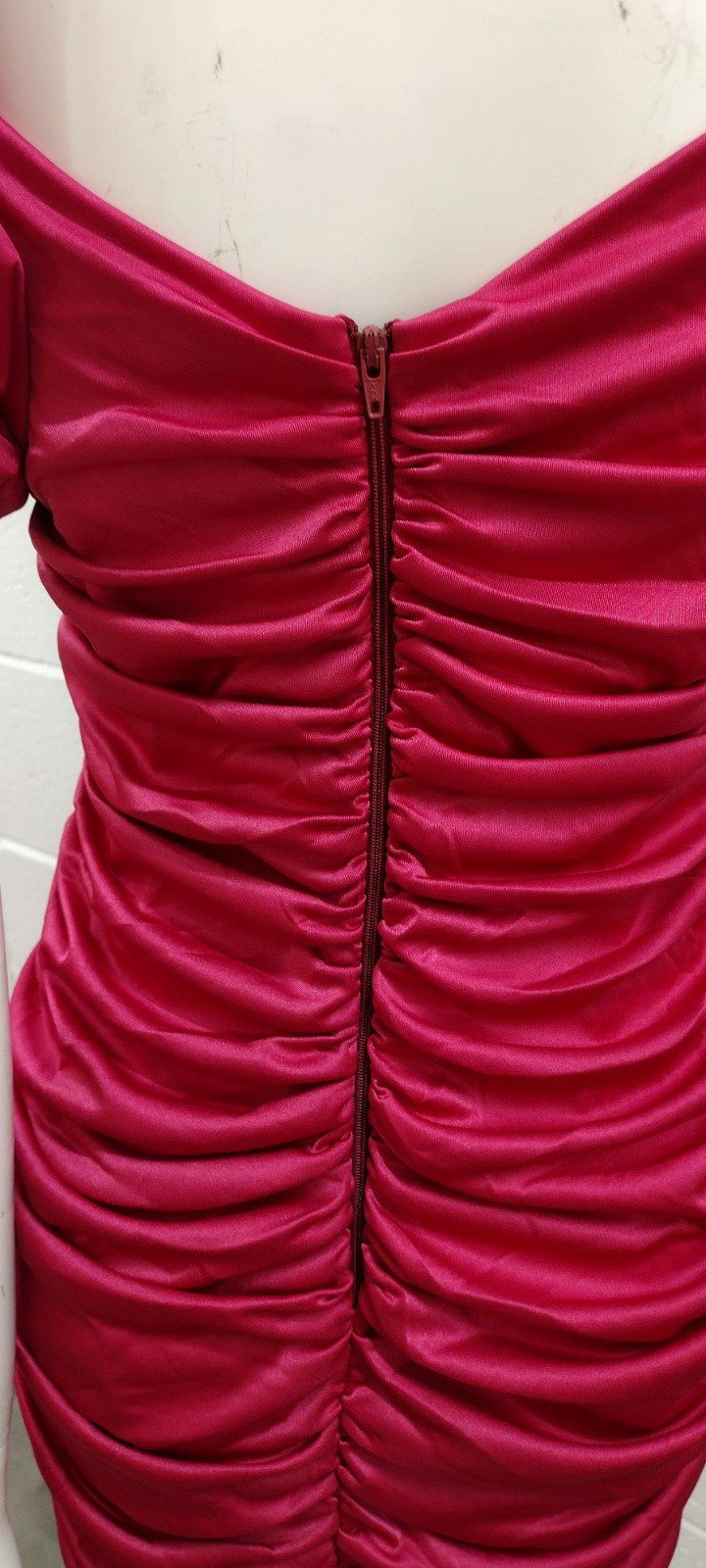 80s Couture Dress Pink Fuchsia Balloon Sleeve Rhinestone Buttons SAMIR 80s M