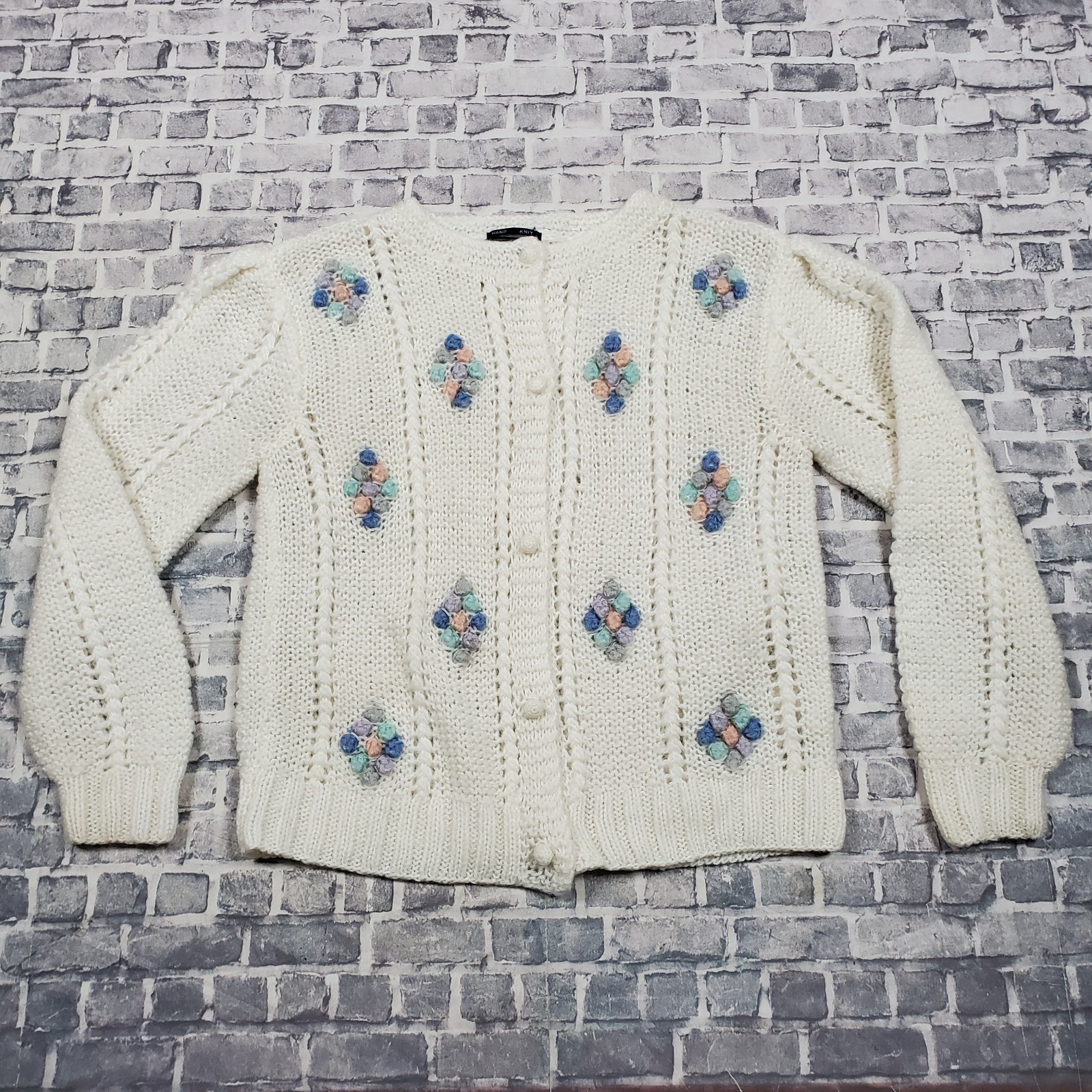 Vtg Hand Knit Sweater Cardigan Womens Small Lady Van Heusen Grandma Cottagecore