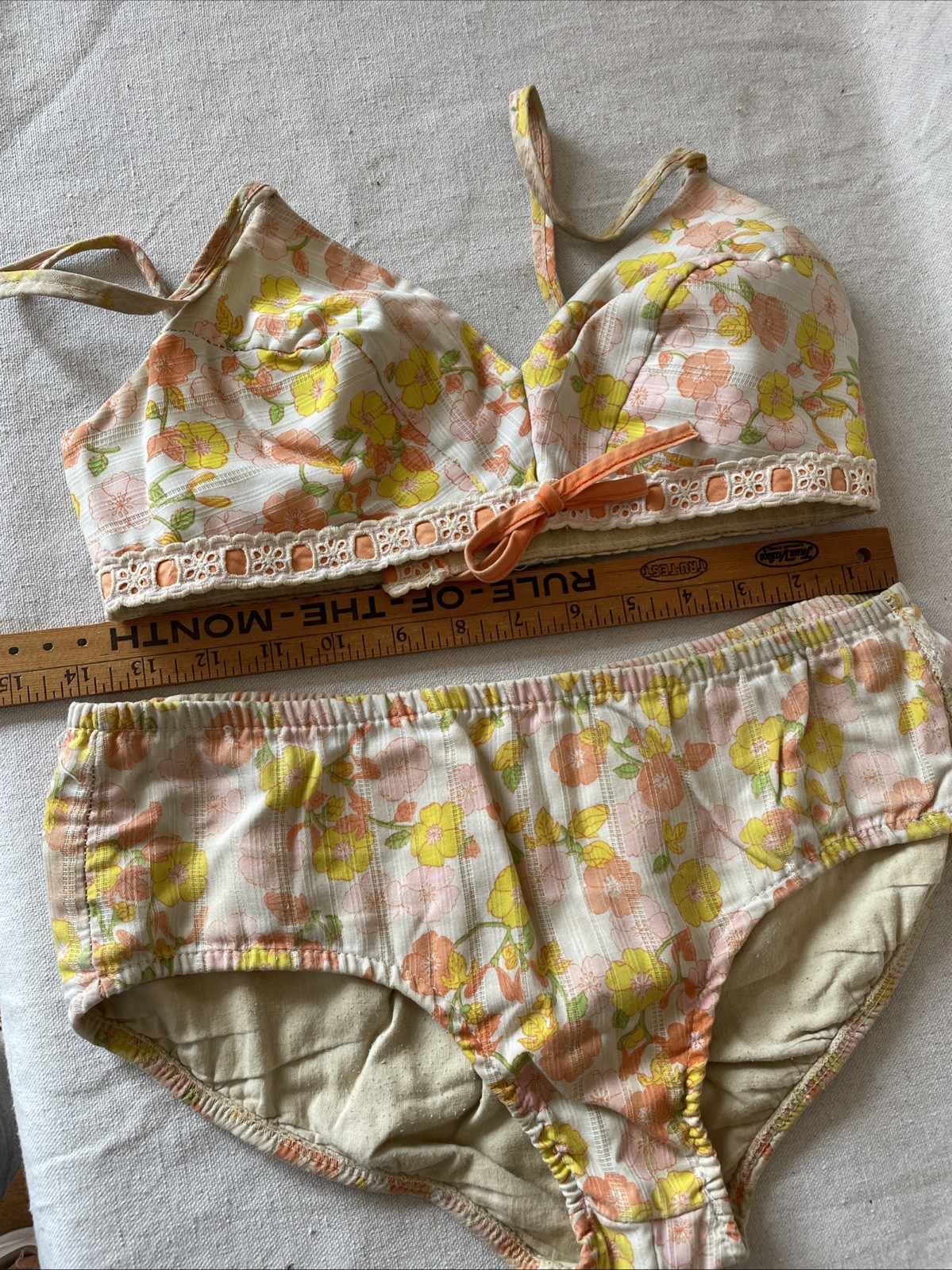 Vintage Swimsuit Bikini Pink Yellow Orange Sears Roebuck Size 9