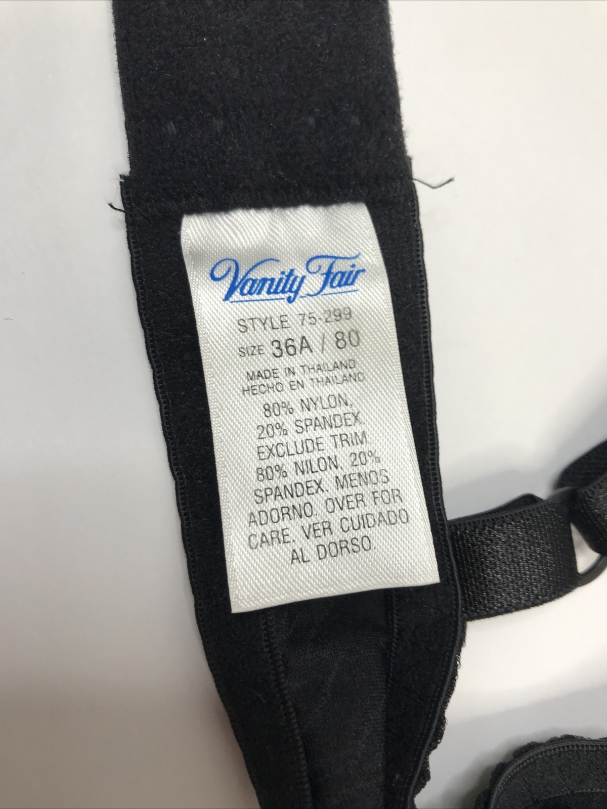 Vintage 1990s Vanity Fair Womens Sz 36A Black Padded Bra Style 75-299