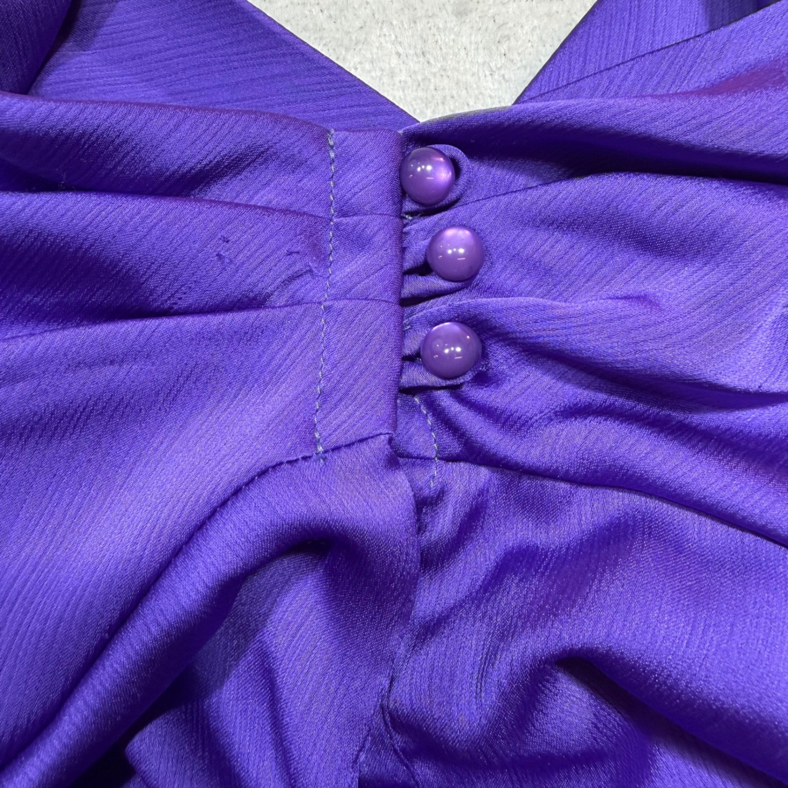 Vintage Purple Cowl Neck Blouse 80s Puff Shoulder Power Dressing Dark Office