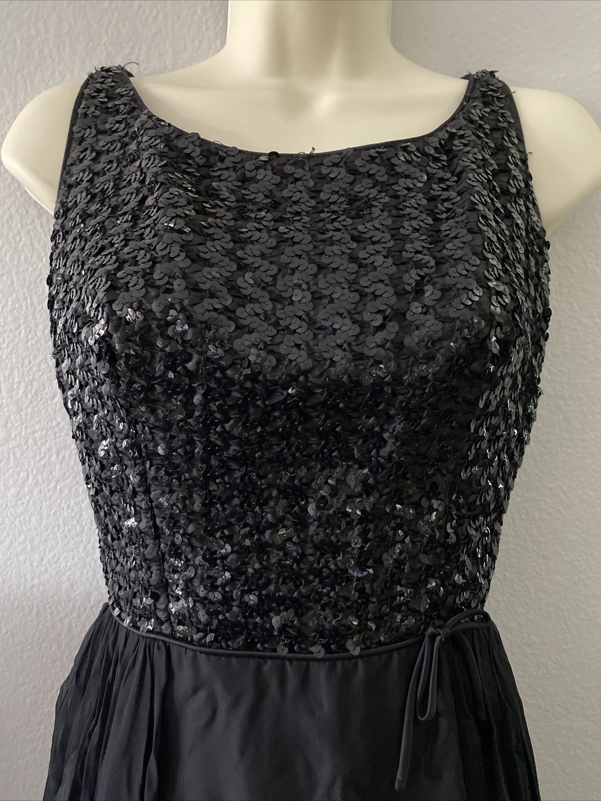 Vintage 1960s Another Ann Barry Jr. Black Sequin Princess Style Dress Size 9