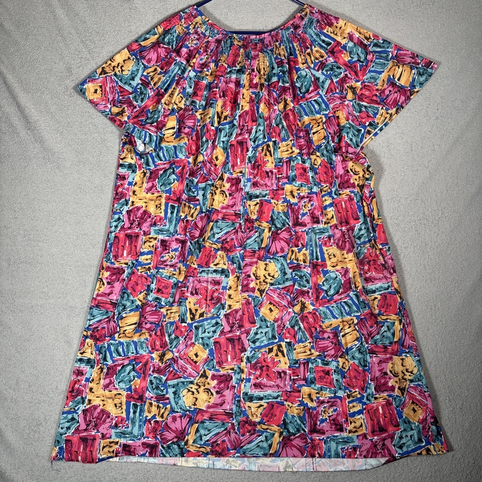 Just For Women Vintage 3X Muu Muu House Dress Pink Blue Abstract Floral USA