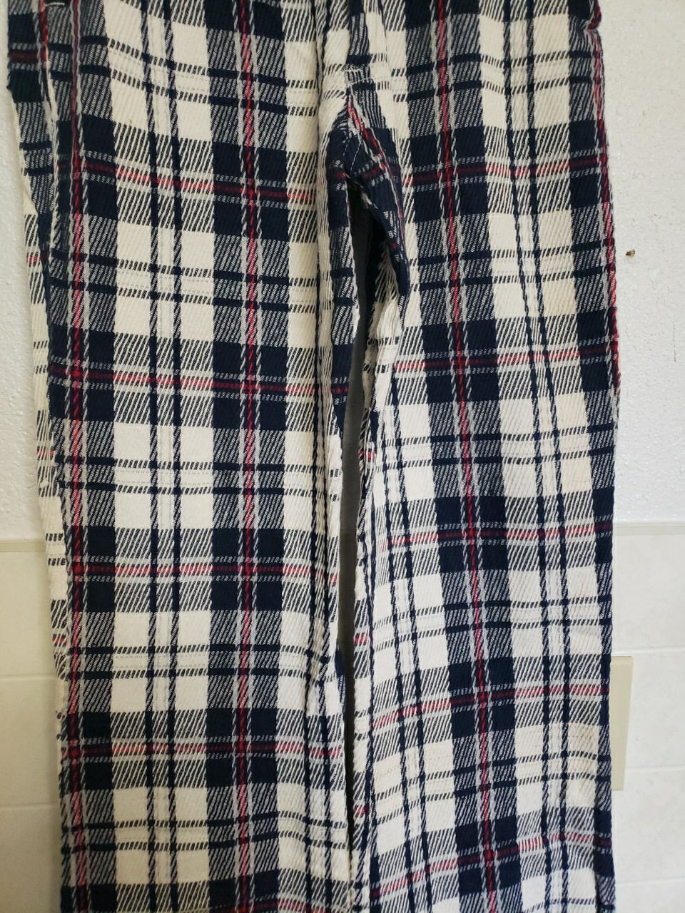 Vtg 60s 1970s Plaid Pants Cuffed 30×30 Red White Blue Bell Bottom Flare TopsAll