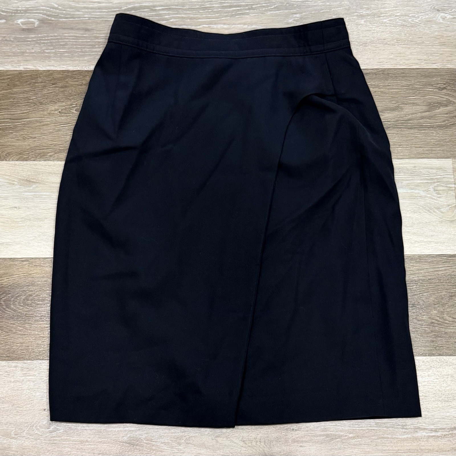Vtg Laurèl Wool Skirt Sz 40~Medium 8-10 Black Faux Wrap Capsule Minimalist READ