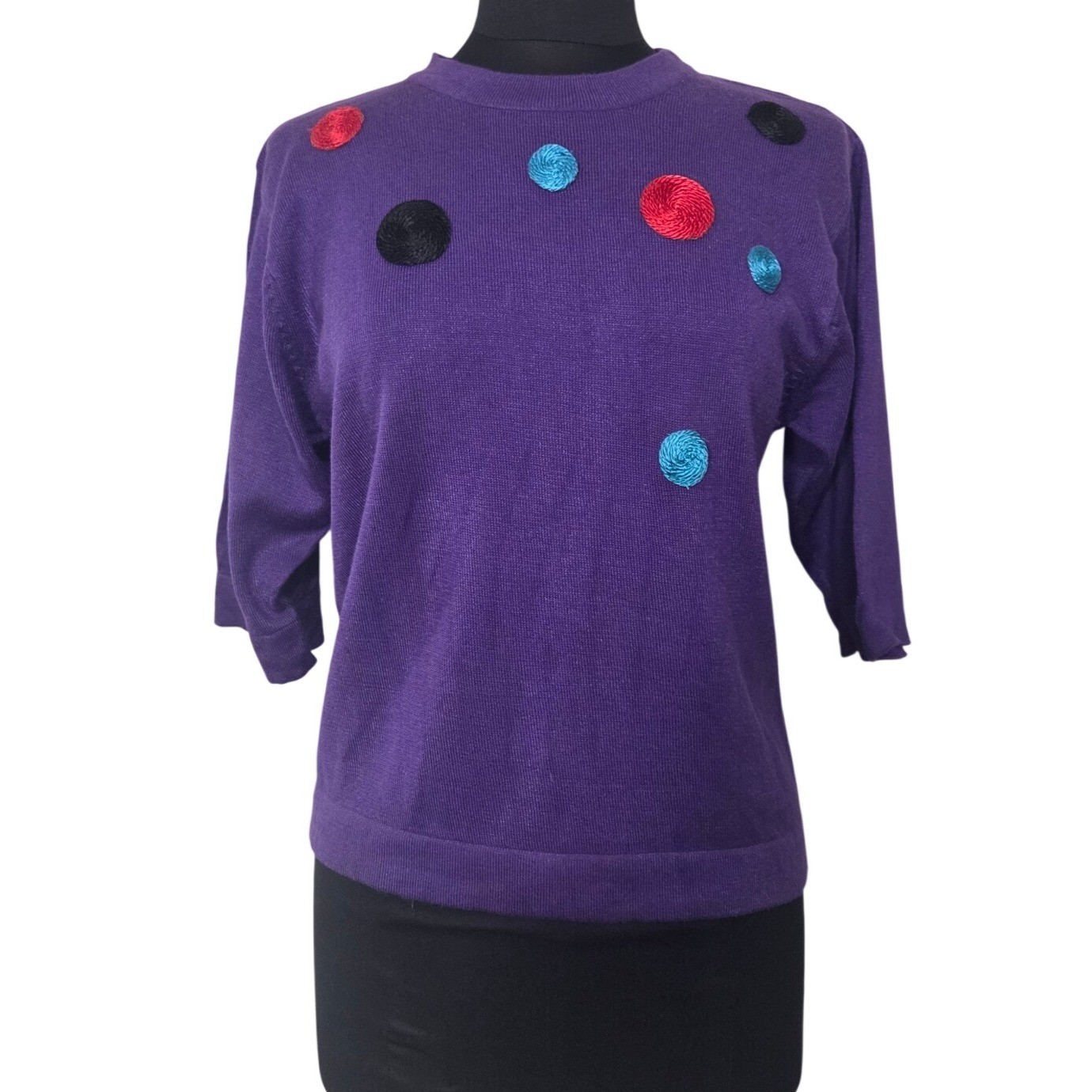 Vintage Abby Rose for Strategy Purple Knit Top 3D Polka Dot Sweater Women’s M