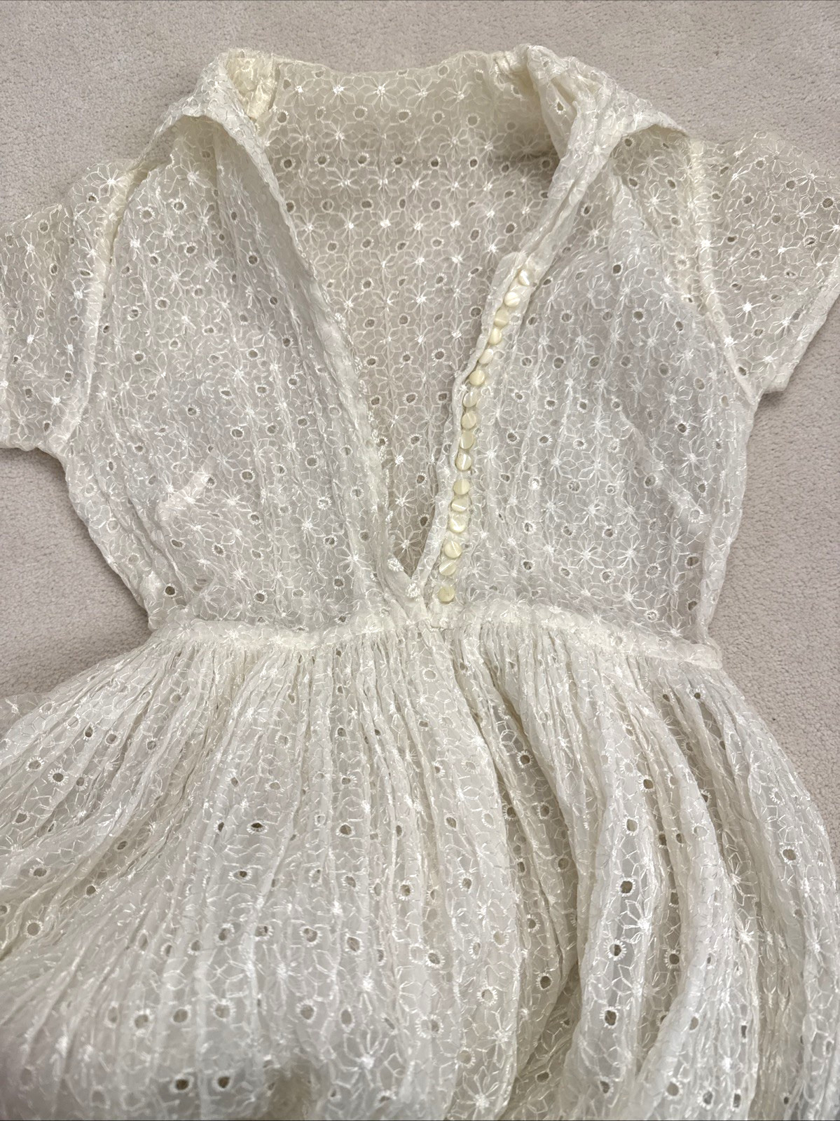 vintage 50s 1950s sheer overlay shirt dress eyelet button up peter pan collar