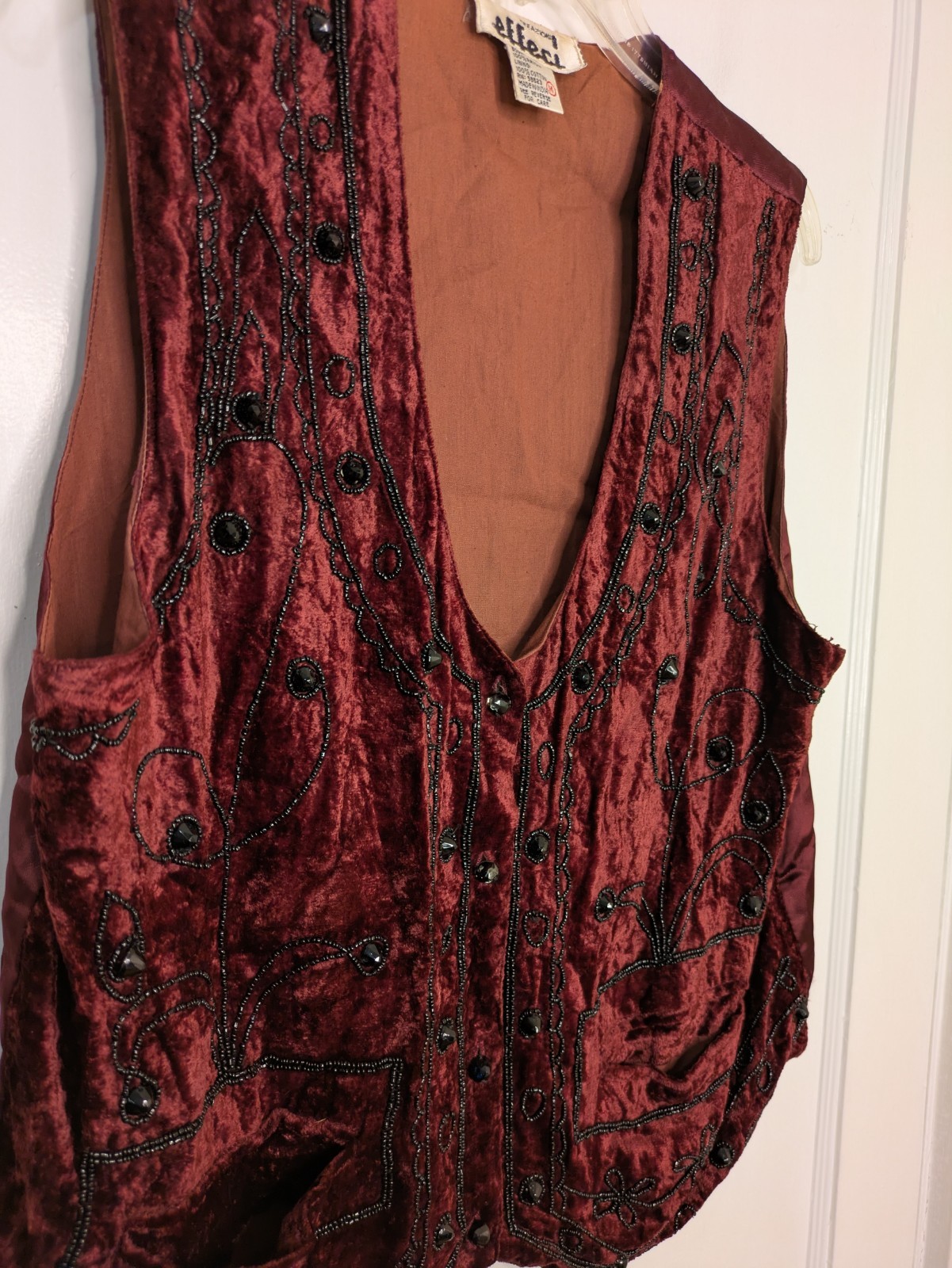 Vtg Creazioni Effeci Velvet Beaded Vest Size Medium Burgundy Whimsigoth Boho