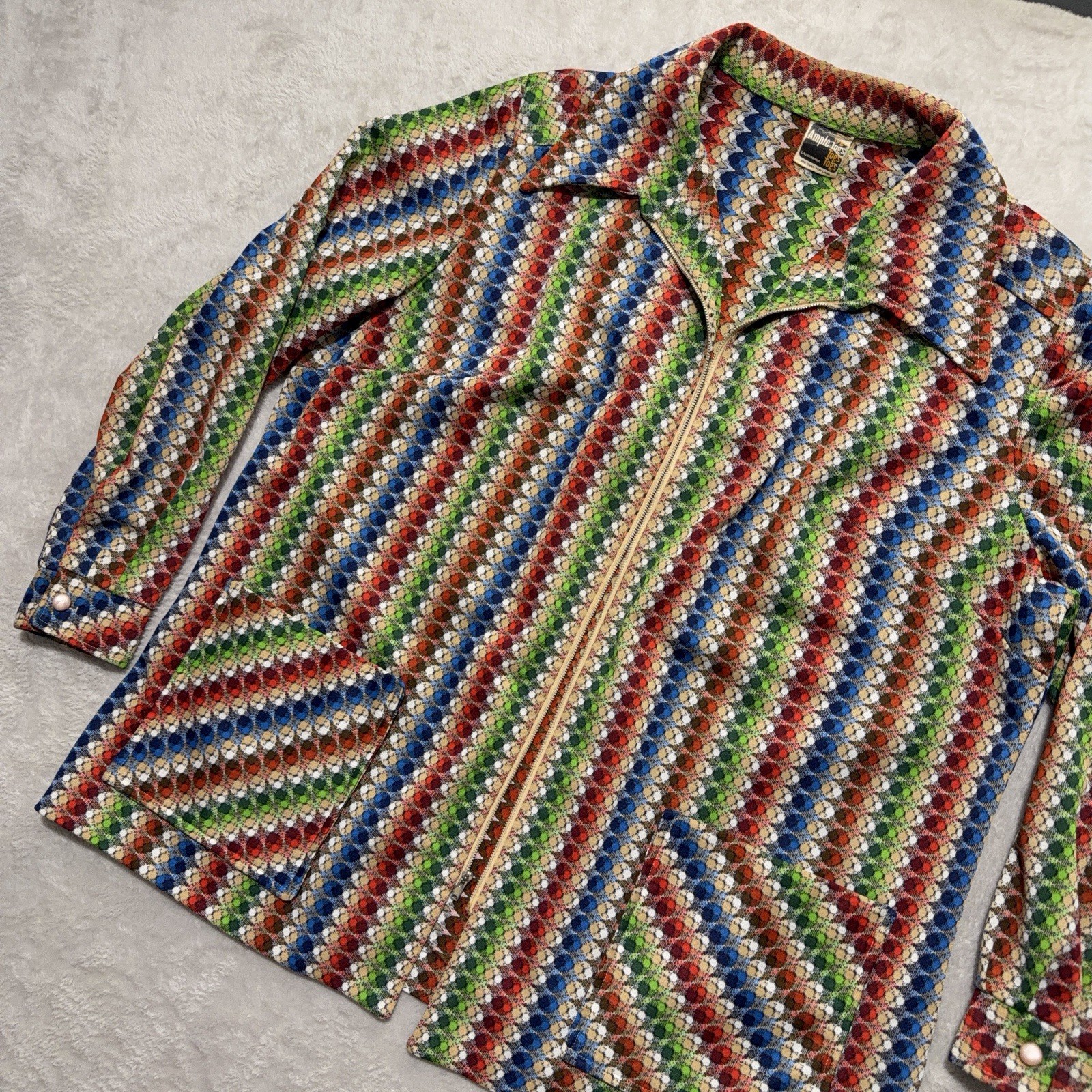Vintage 60s 70s Geometric California Bright Ample Tops Hippie Jacket Tunic Top M