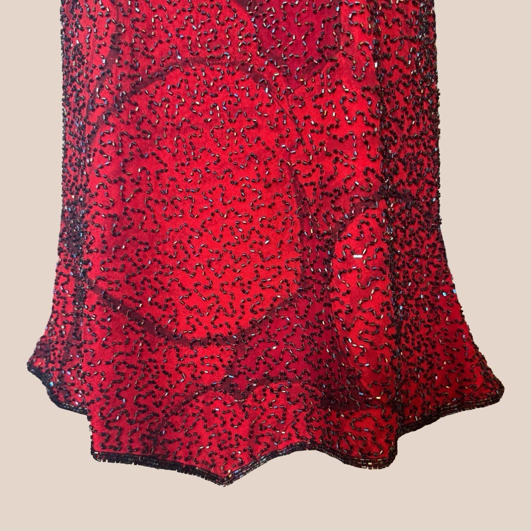 Vintage 90s Andretta Donatello Red Hand Beaded 100% Silk Size M Whimsigoth Glam