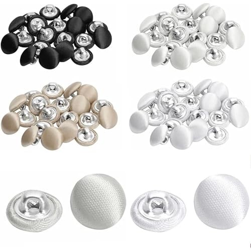 10 Pcs Satin Covered Metal Shank Buttons Cloth Buttons for Wedding 15mm White