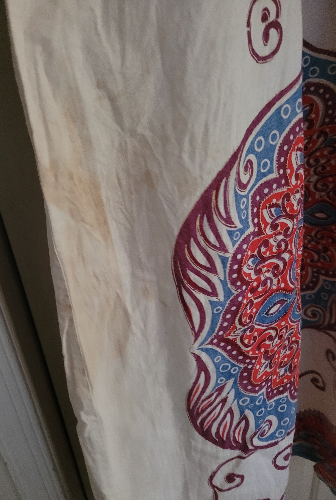 1960s Handsewn White Kaftan Mumu Flowy Sleeve Detail Hippy Mrs. Roper Cotton