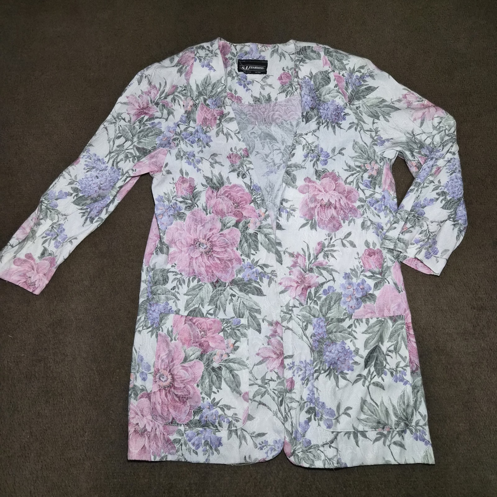 VTG S. L. Fashions Long Sleeved Spring Blazer Pastel Floral Pockets Size 14