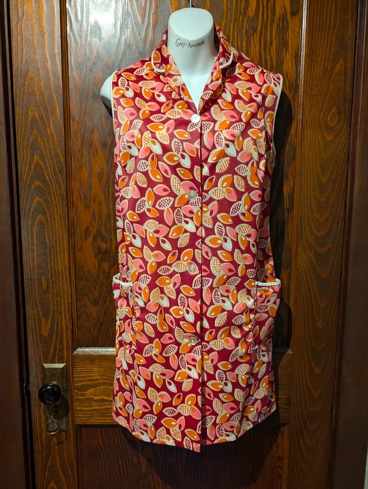 Vtg 60s 70s sz L Groovy Boxy Cut Long Tunic Vest Top Mod Gogo Hippy Burgundy 2B