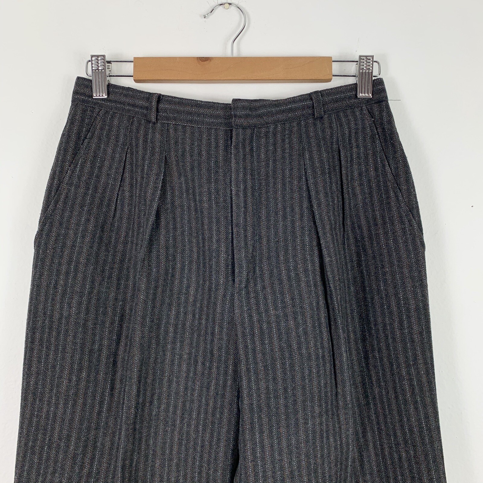 Vintage Size 12 Pants Wool Feelin Jazzie Tapered Leg Pleated Pinstripe Trousers
