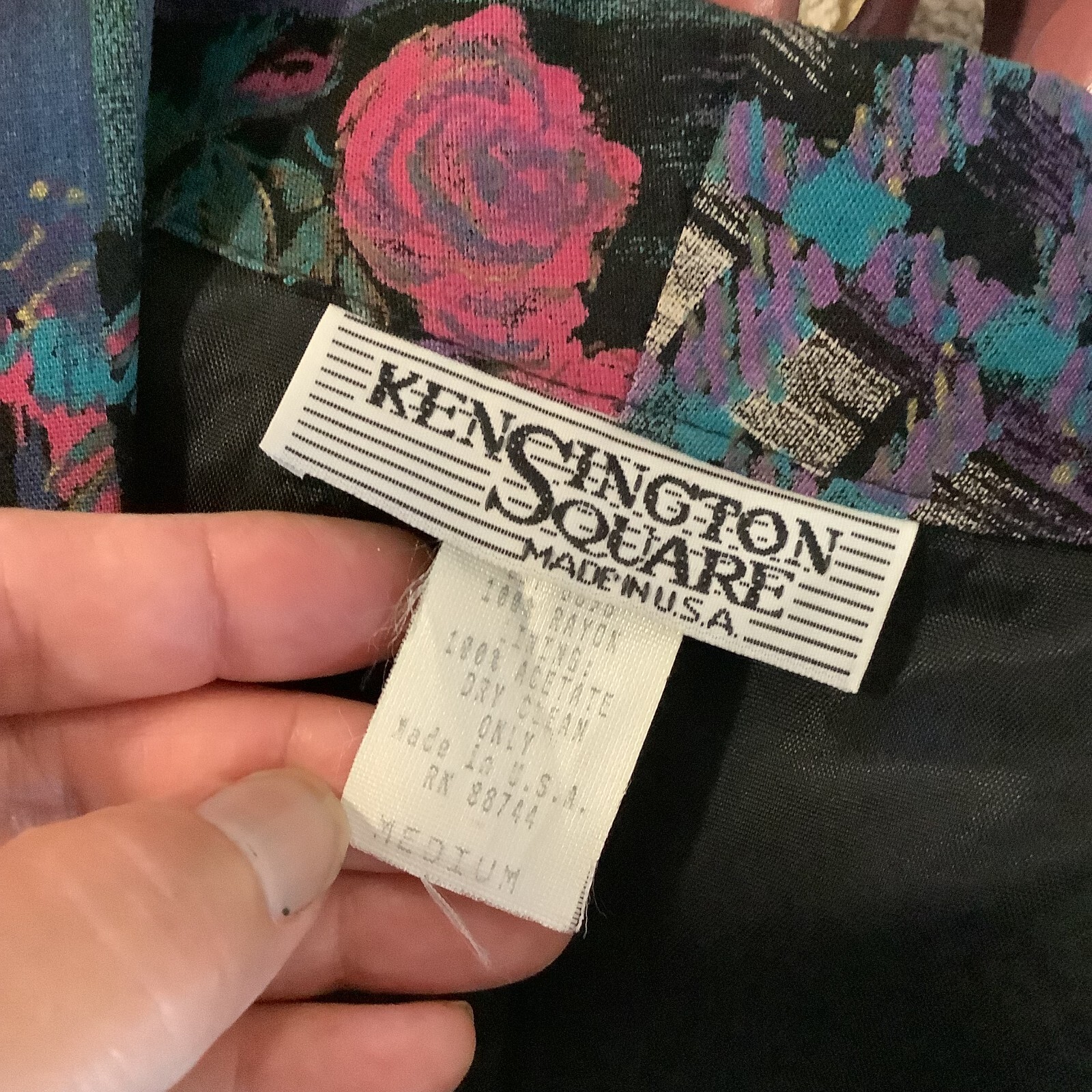 Kensington Square teal purple floral women blazer jacket size M new wave 80s