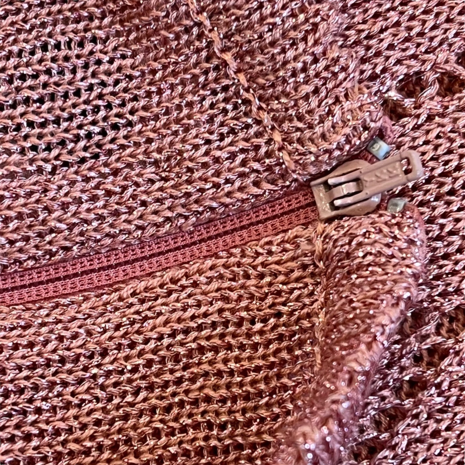 Wenjilli 70s Rose Pink Maxi Metallic Knit Wiggle Dress Balloon Long Sleeve 7/8