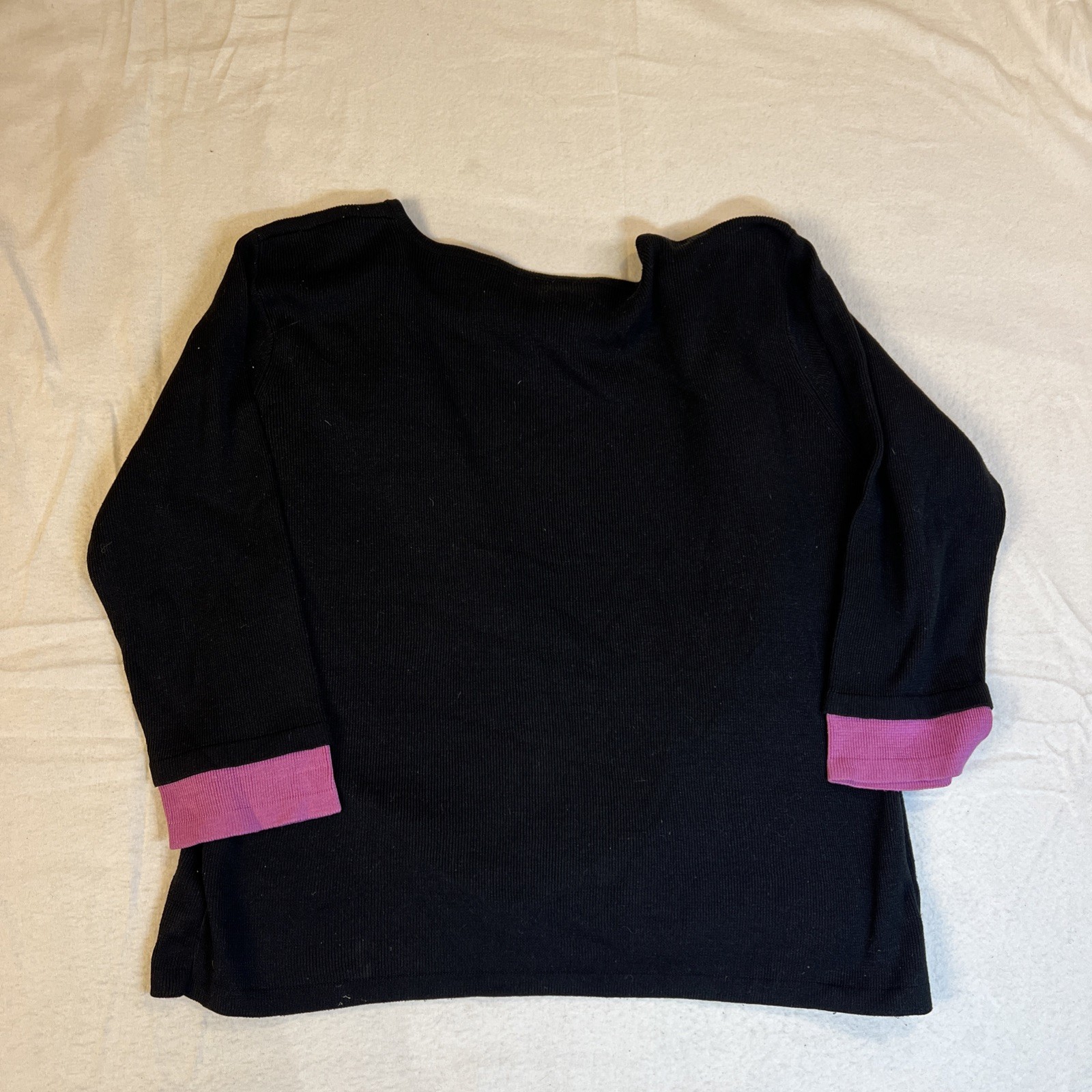 Joseph A. Twin Cardigan Fuscia / Black Shell Buttons Medium Vtg 100% Silk