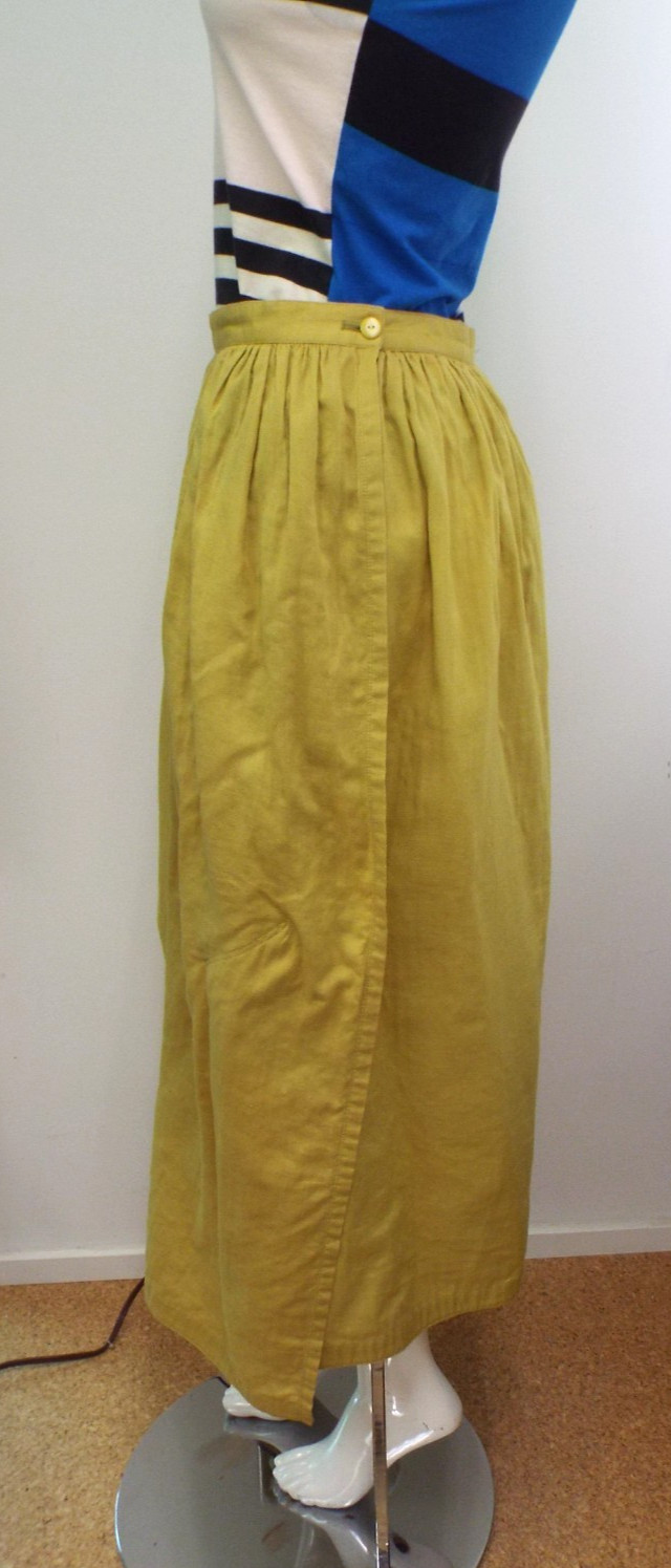 VTG 1980s Issey Miyake Yellow Cotton Asymmetrical Skirt MEDIUM Brush Label Slits