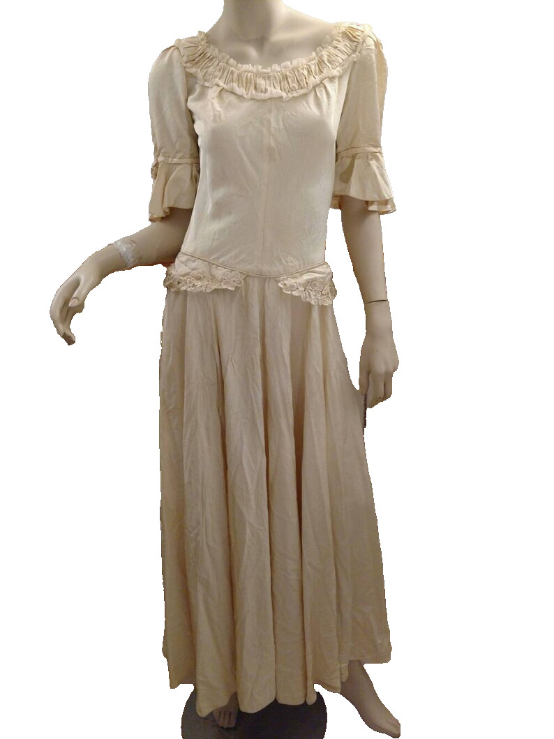 Vintage Faille Wedding Dress Full Skirt Cream Ivory Bridal Gown 34″B 27″W