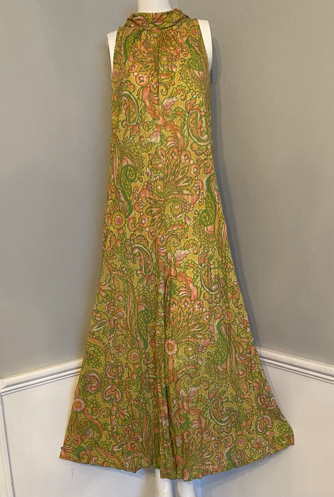 Vintage Womens Jumpsuit Wide Leg Mod Disco Boho Paisley Sleeveless Hippie Size M