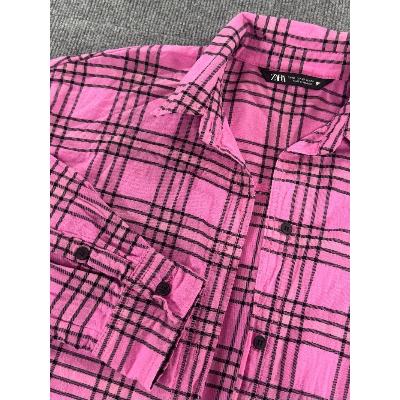 Zara Pink Plaid Flannel Button Down Shirt Oversized 90s Grunge Alt Fashion XS