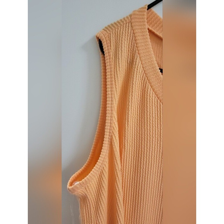 ANDRÉE BY UNIT Ribbed V-Neck Sleeveless Dress in Peachy Orange Size 3xl