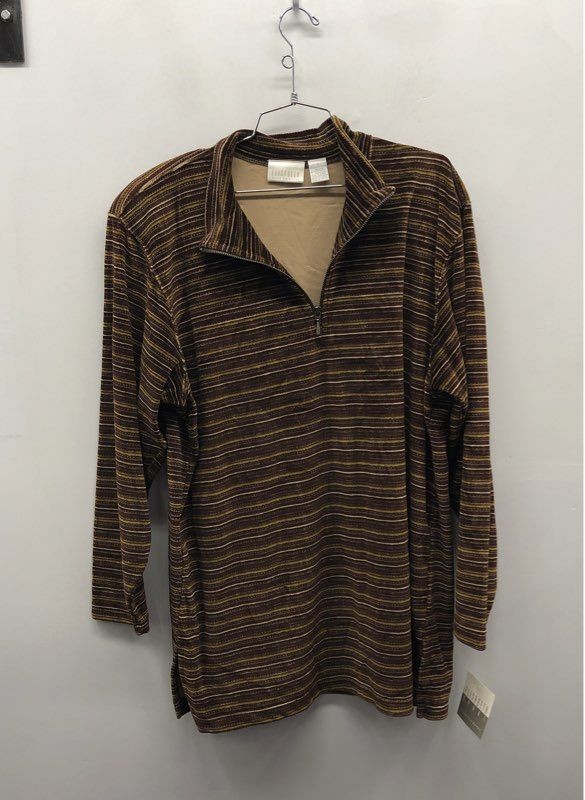 Vintage 90s Elisabeth Liz Claiborne Women’s Brown Striped Quarter Zip Top 1X NWT